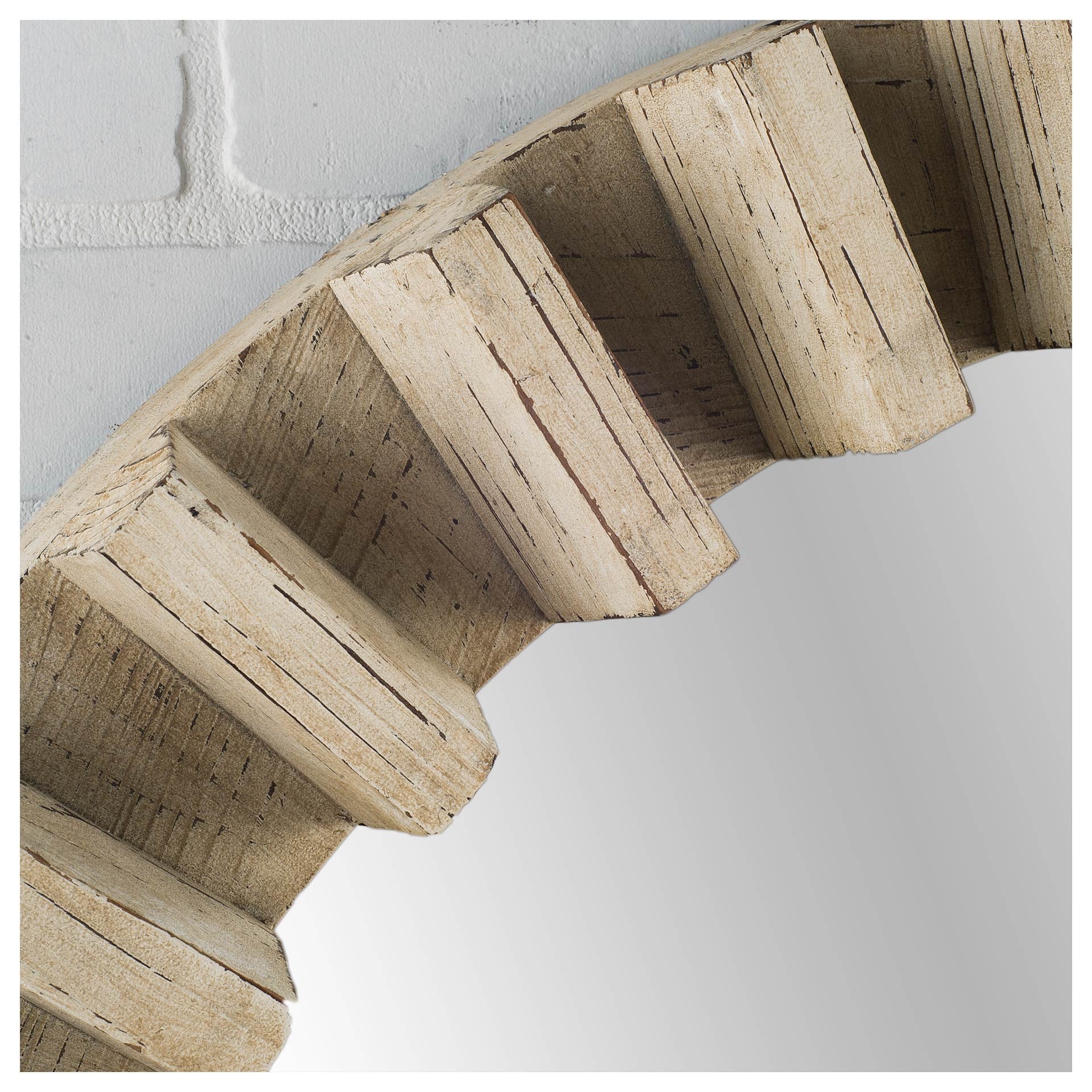 35" Round Natural Brown Wood Frame Wall Mirror-Mirrors-DECOROLALA