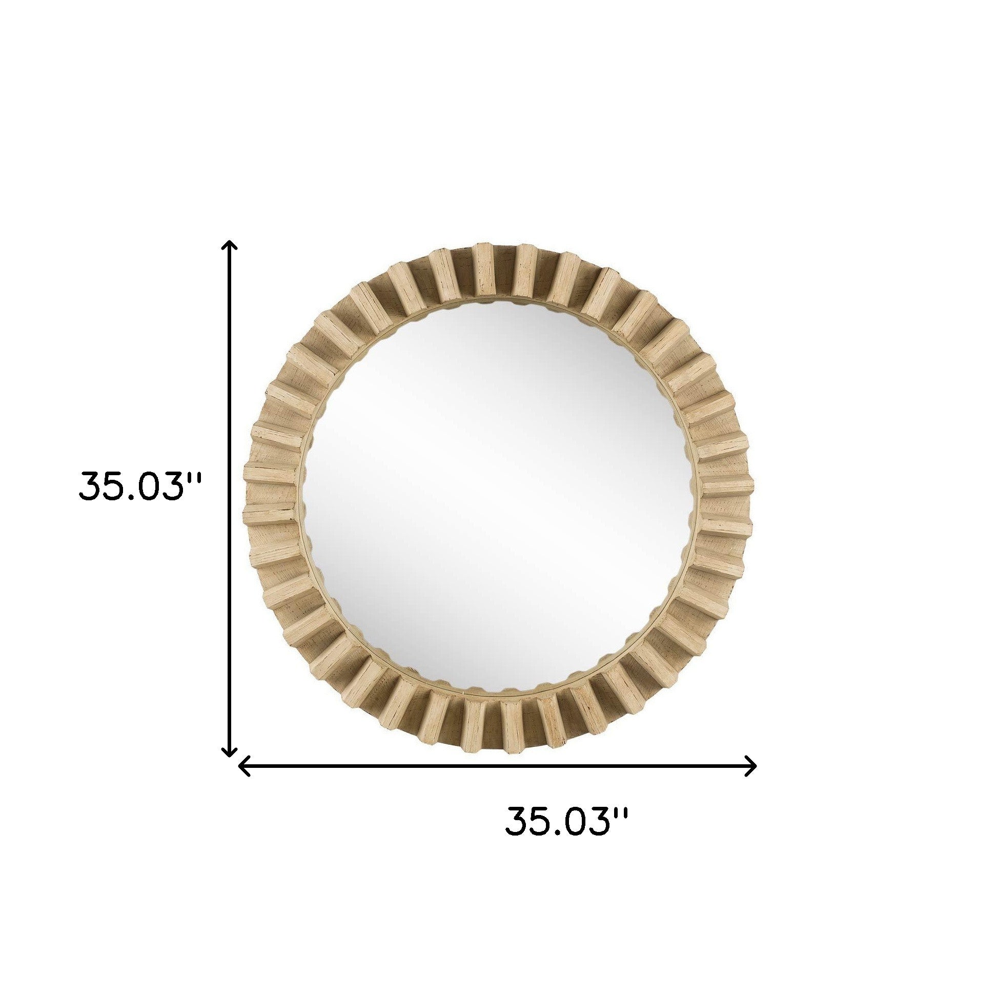 35" Round Natural Brown Wood Frame Wall Mirror-Mirrors-DECOROLALA