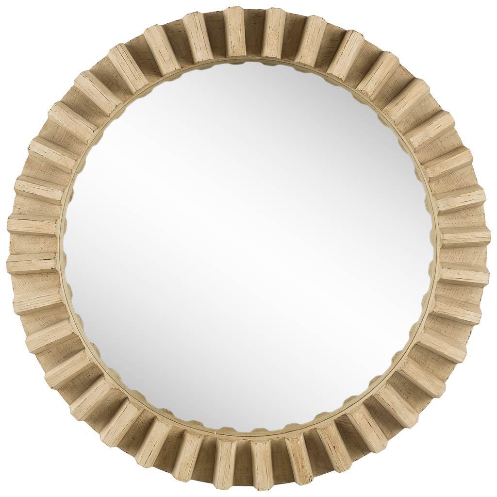35" Round Natural Brown Wood Frame Wall Mirror-Mirrors-DECOROLALA