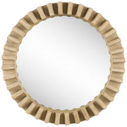 35" Round Natural Brown Wood Frame Wall Mirror-Mirrors-DECOROLALA