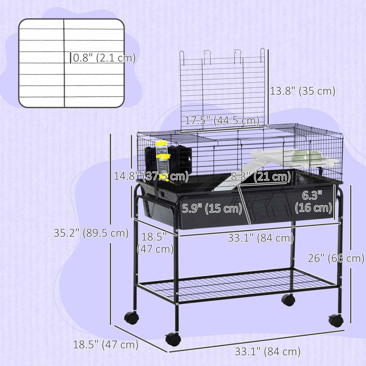 35" Small Animal Cage with Rolling Stand - Dark Grey-Small Animals-DECOROLALA