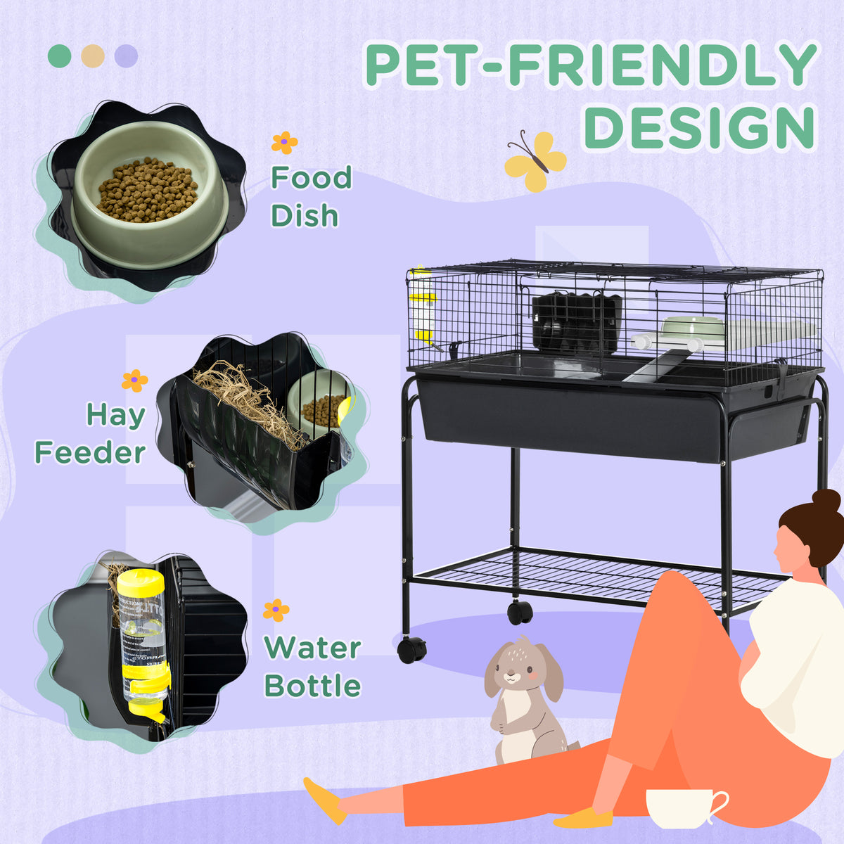 35" Small Animal Cage with Rolling Stand - Dark Grey-Small Animals-DECOROLALA