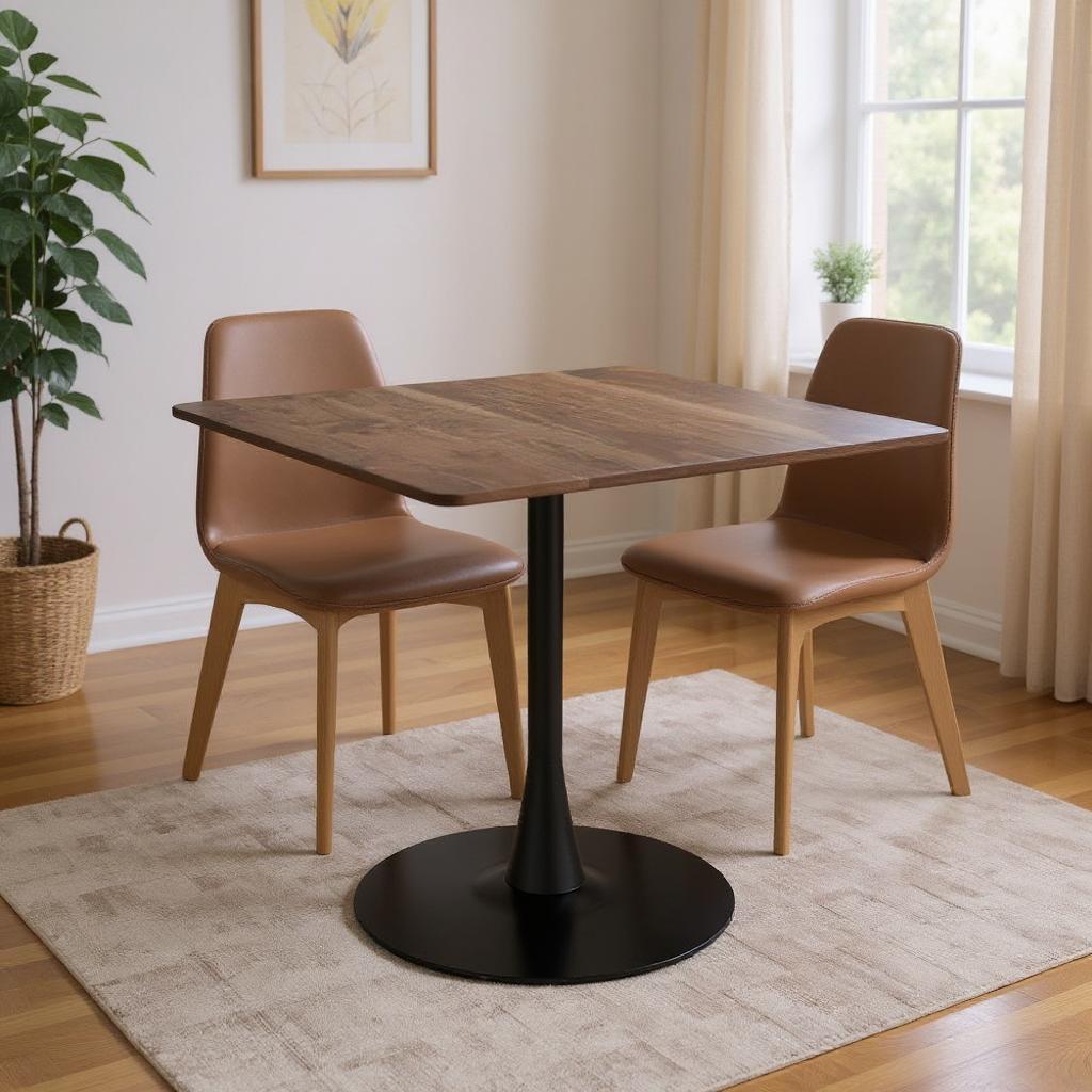 35" Square Steel Pedestal Base Dining Table-Dining Tables-DECOROLALA