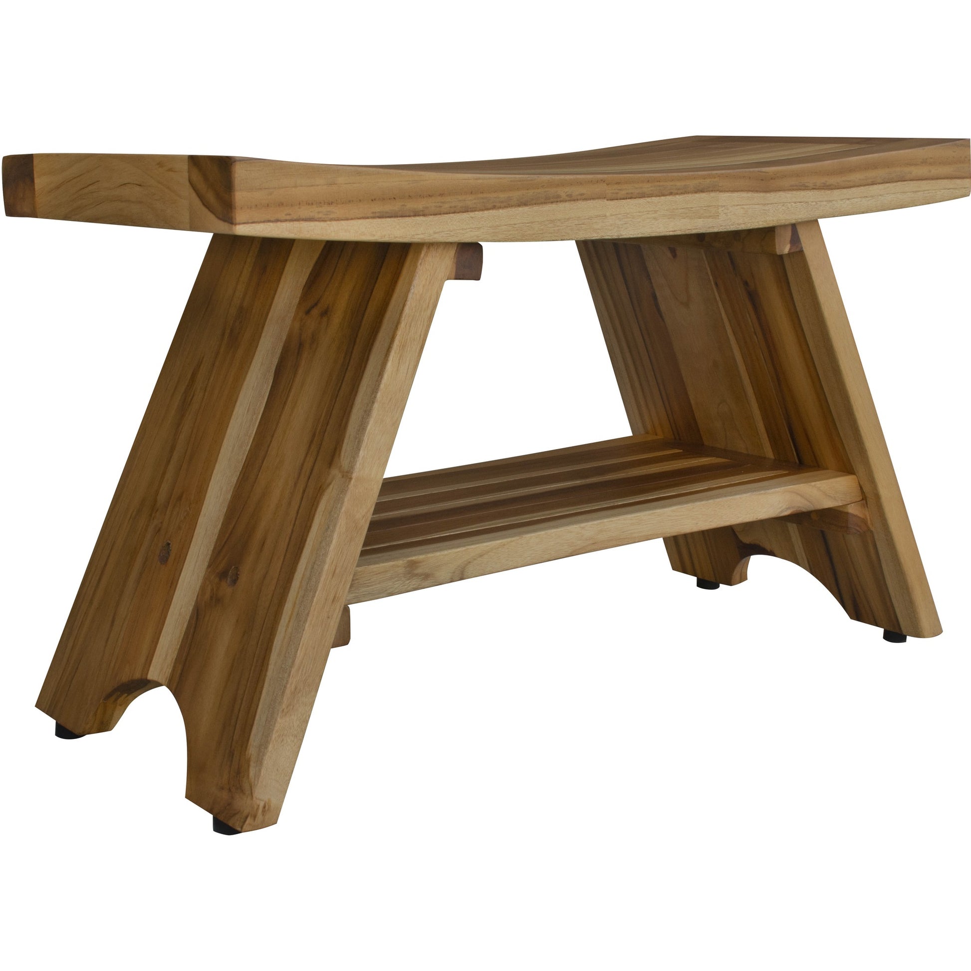 35" Teak Rectangular Shower Outdoor Bench With Shelf In Natural Finish-Shower Benches-DECOROLALA