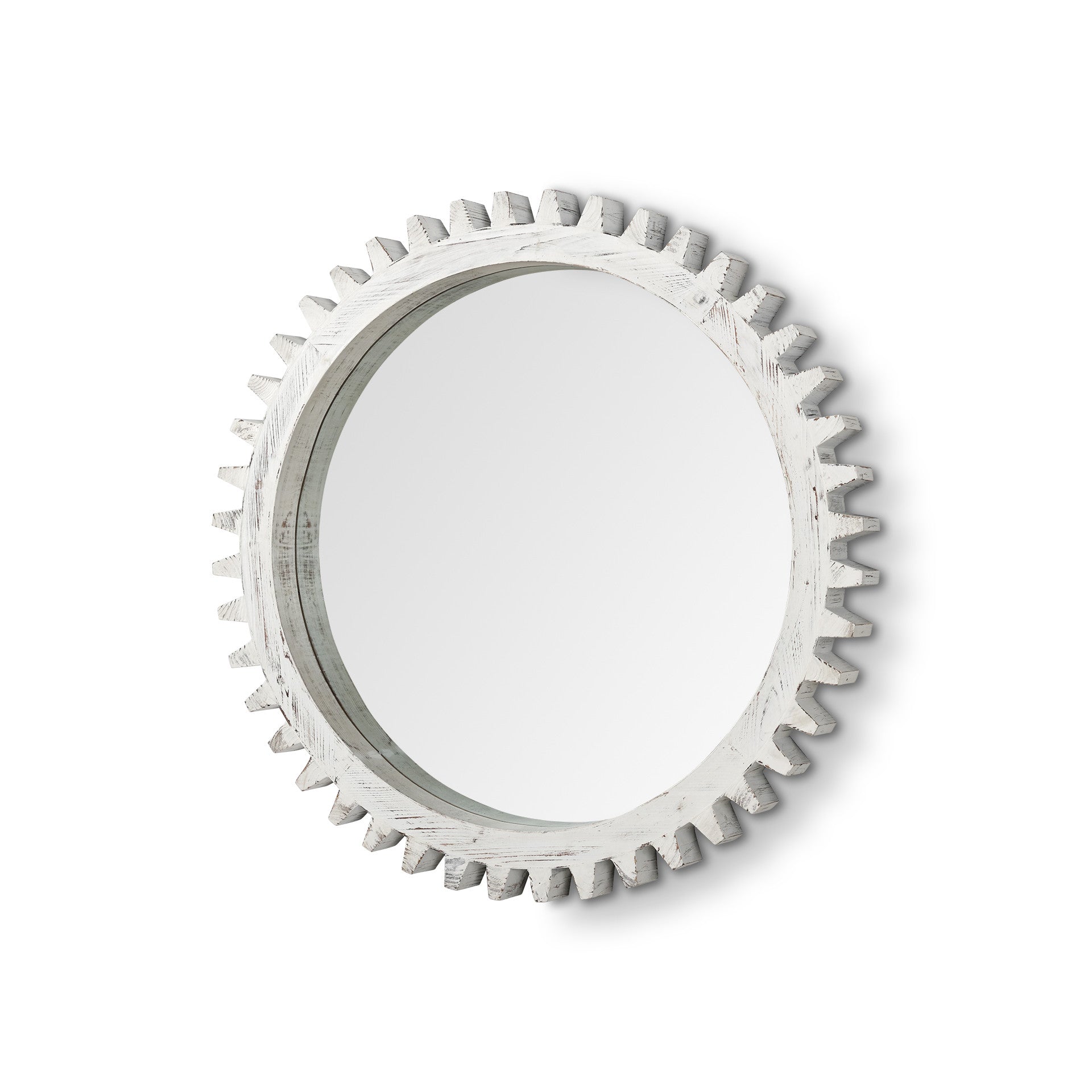 35" White Abstract Wood Framed Accent Mirror-Mirrors-DECOROLALA