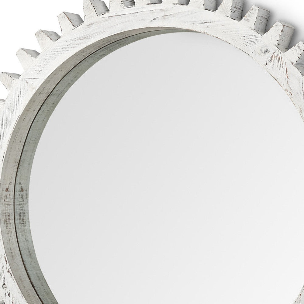 35" White Abstract Wood Framed Accent Mirror-Mirrors-DECOROLALA