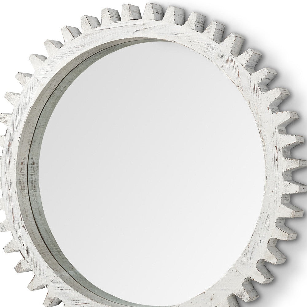35" White Abstract Wood Framed Accent Mirror-Mirrors-DECOROLALA