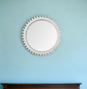 35" White Abstract Wood Framed Accent Mirror-Mirrors-DECOROLALA