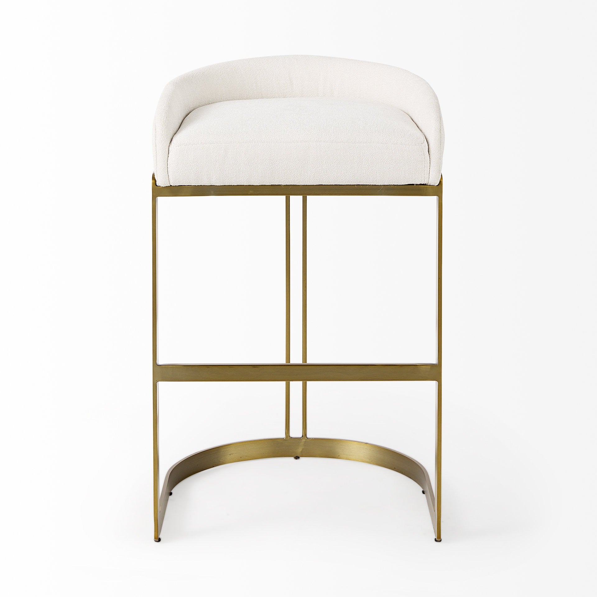 35" White and Gold Fabric and Metal Low Back Bar Chair-Bar Chairs-DECOROLALA