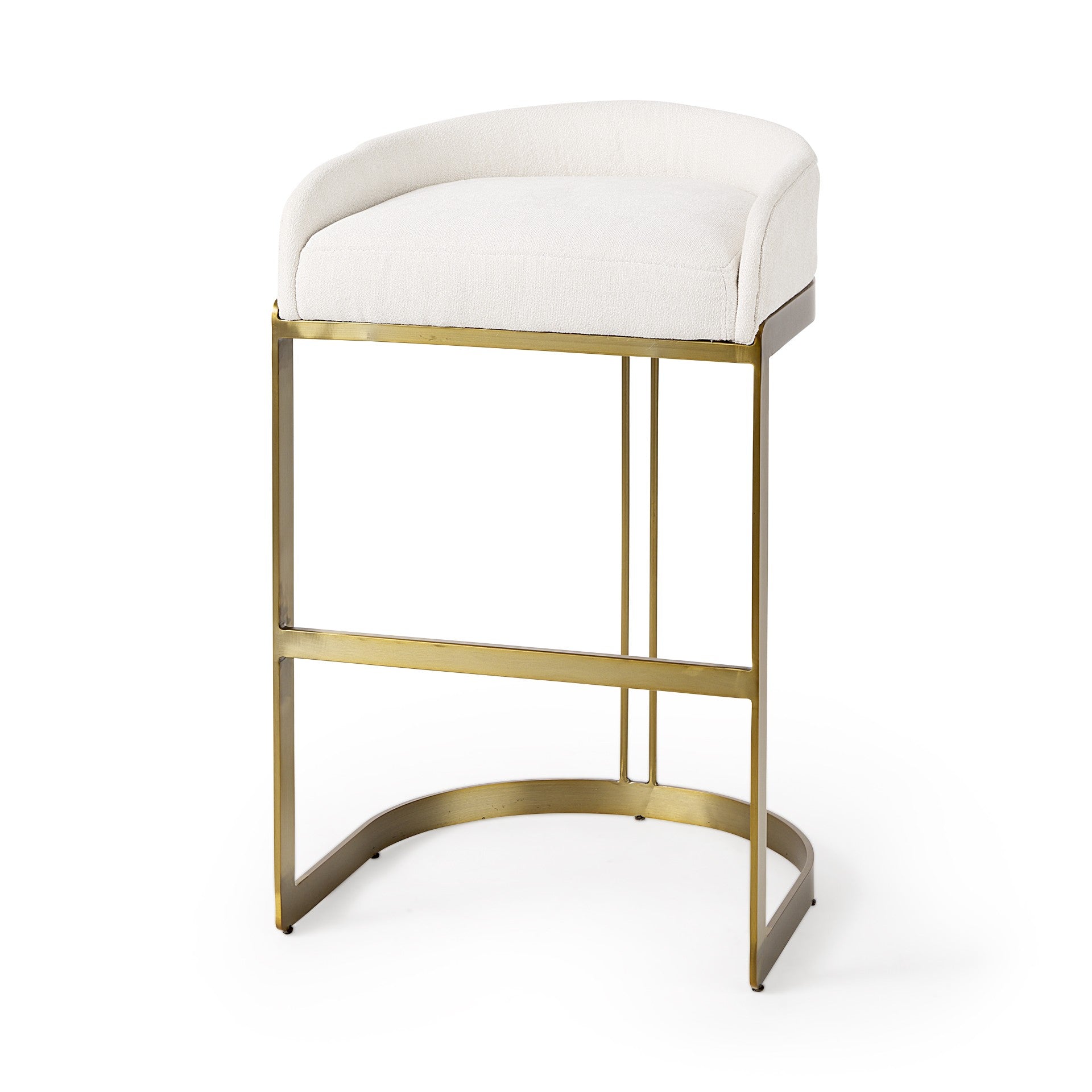 35" White and Gold Fabric and Metal Low Back Bar Chair-Bar Chairs-DECOROLALA