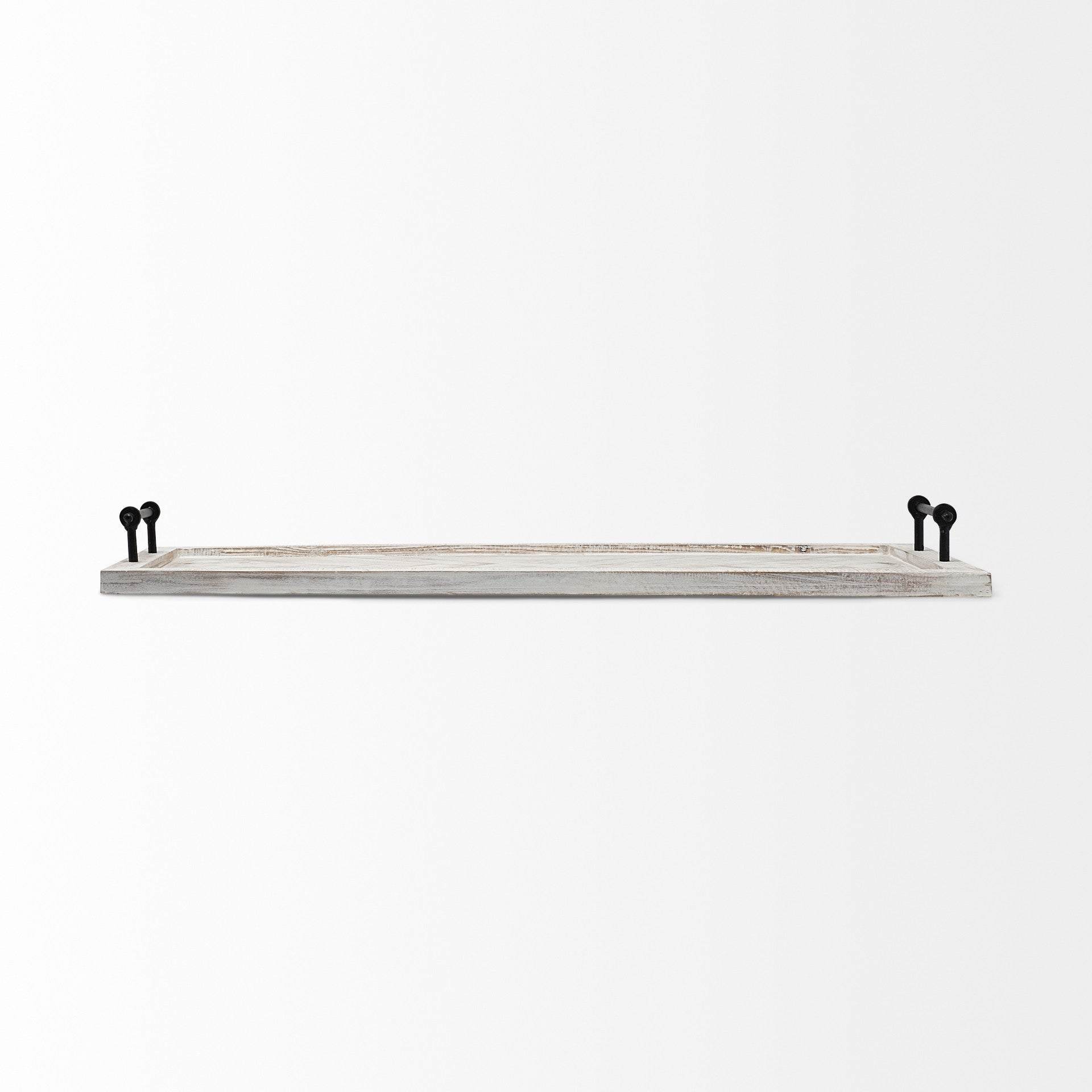 35" White and Natural Wood Indoor Outdoor Tray With Handles-Trays-DECOROLALA