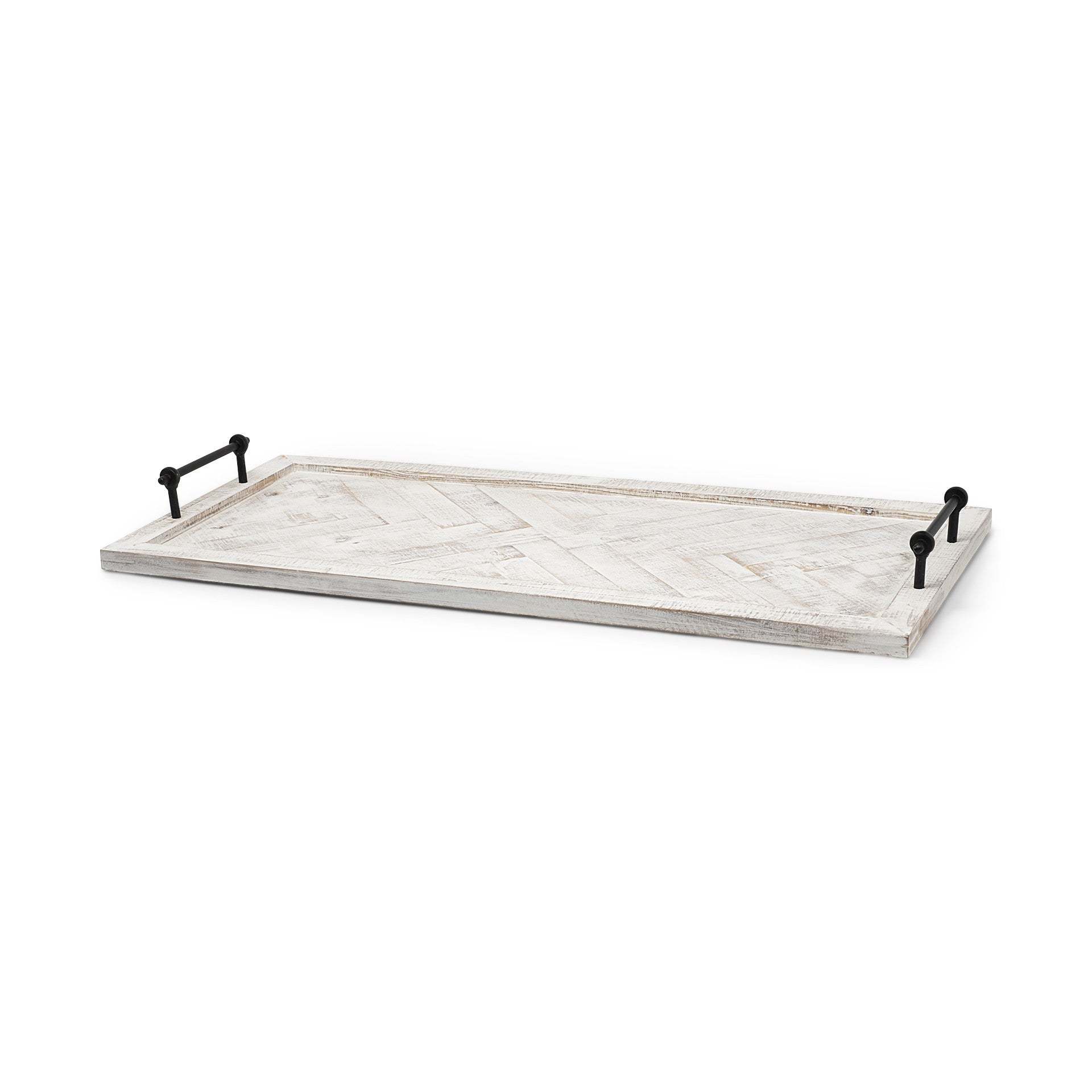 35" White and Natural Wood Indoor Outdoor Tray With Handles-Trays-DECOROLALA