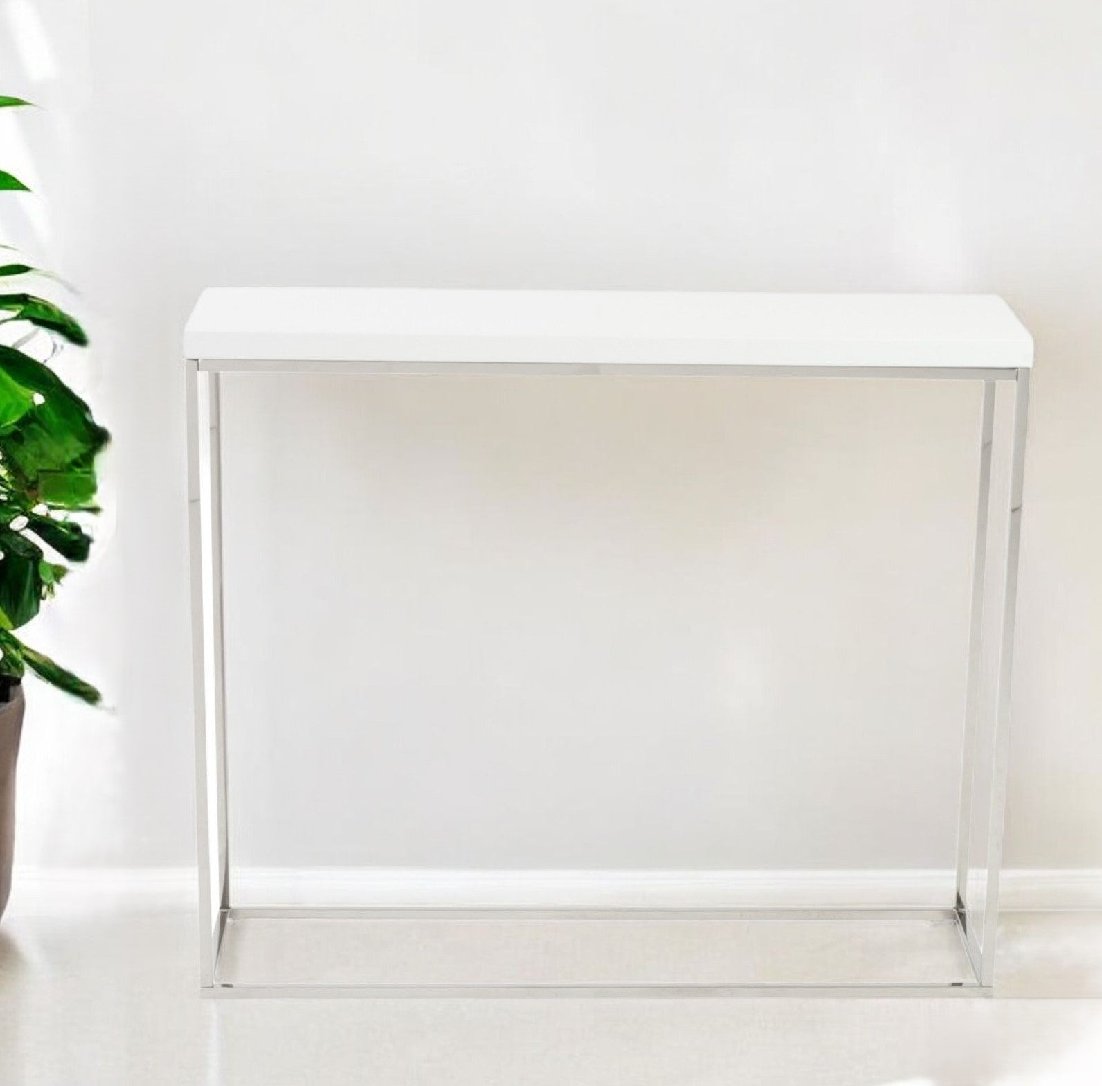 35" White and Silver Frame Console Table-Console Tables-DECOROLALA