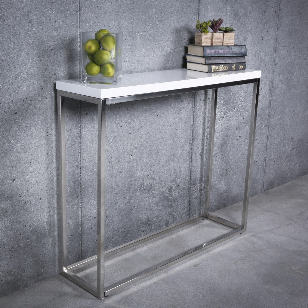 35" White and Silver Frame Console Table-Console Tables-DECOROLALA