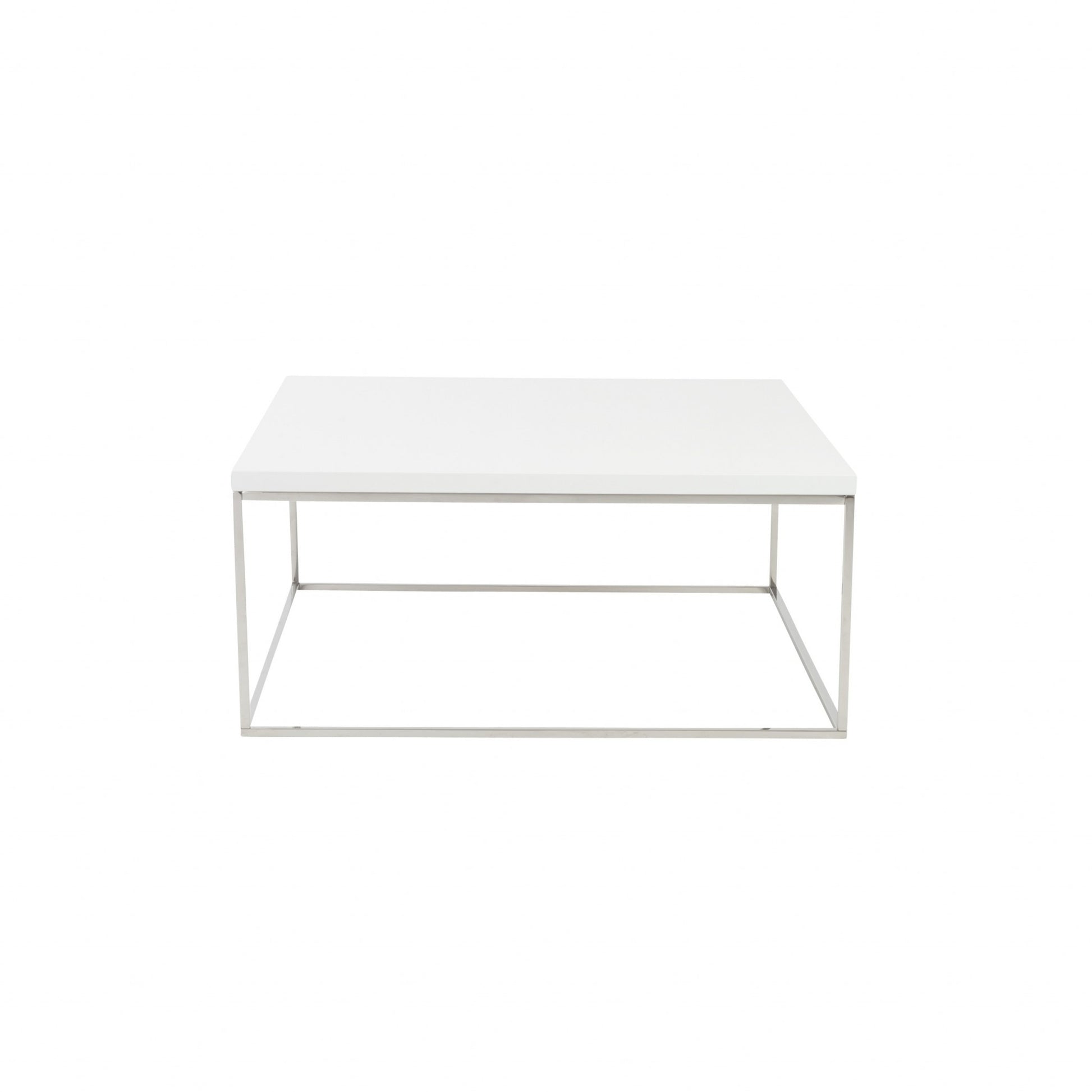 35" White and Silver Wood And Metal Square Frame Coffee Table-Coffee Tables-DECOROLALA