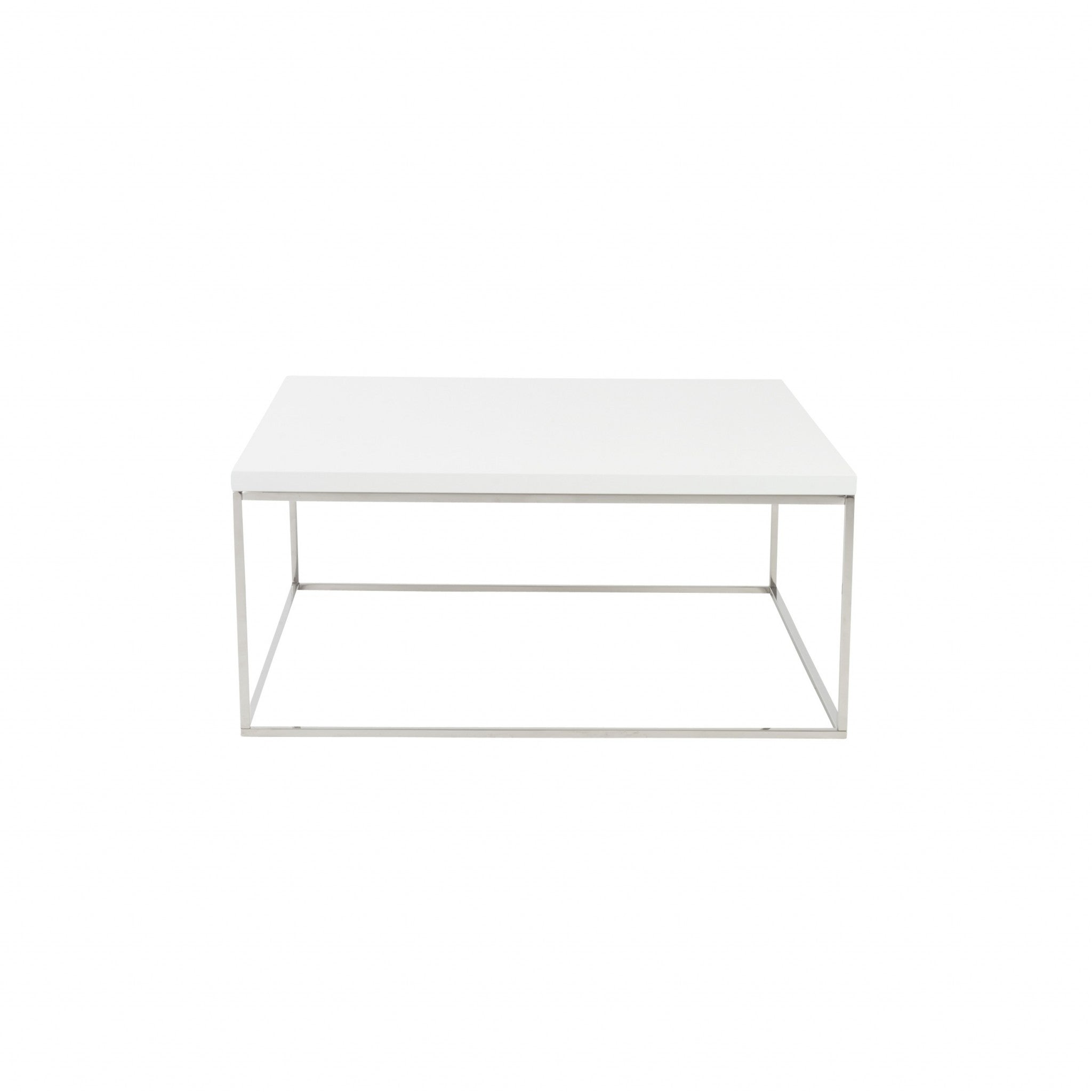 35" White and Silver Wood And Metal Square Frame Coffee Table-Coffee Tables-DECOROLALA