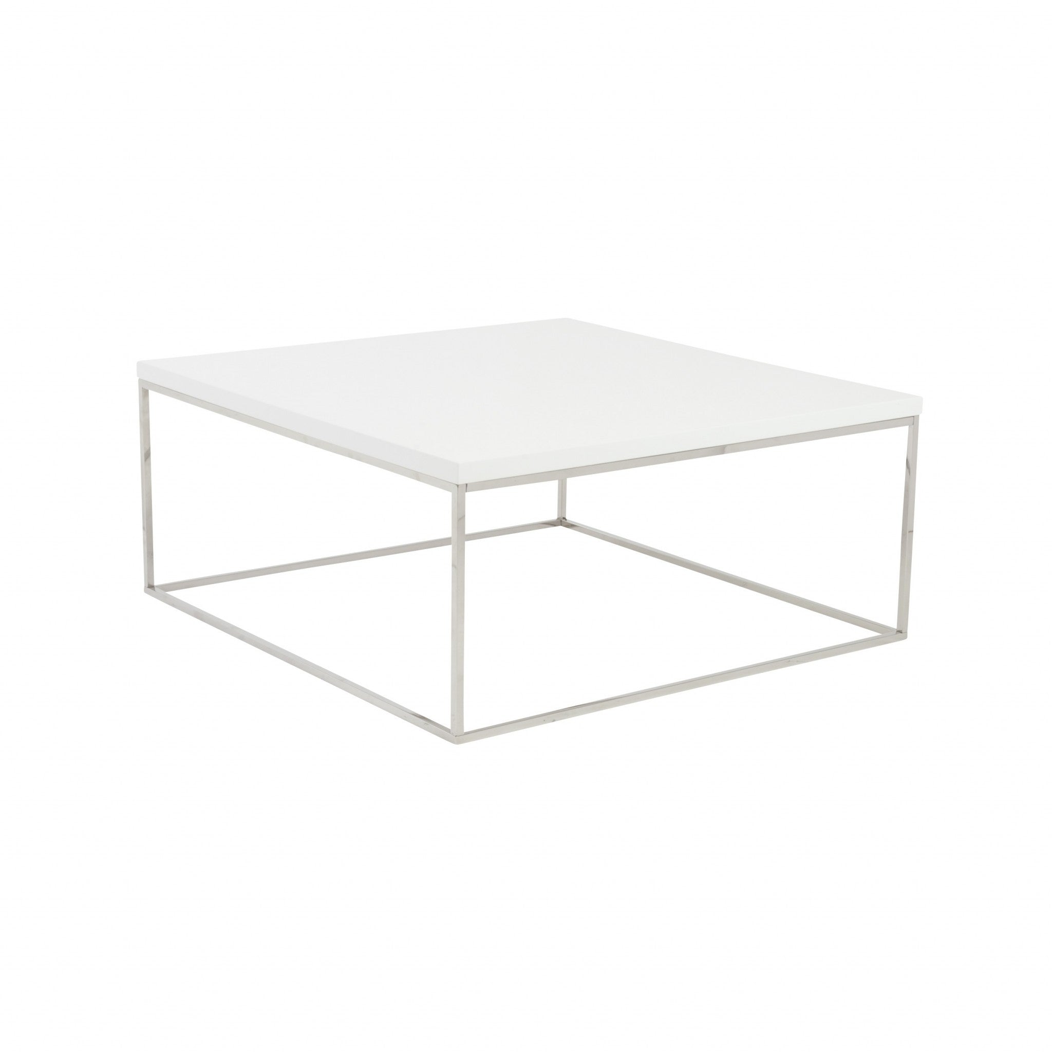 35" White and Silver Wood And Metal Square Frame Coffee Table-Coffee Tables-DECOROLALA
