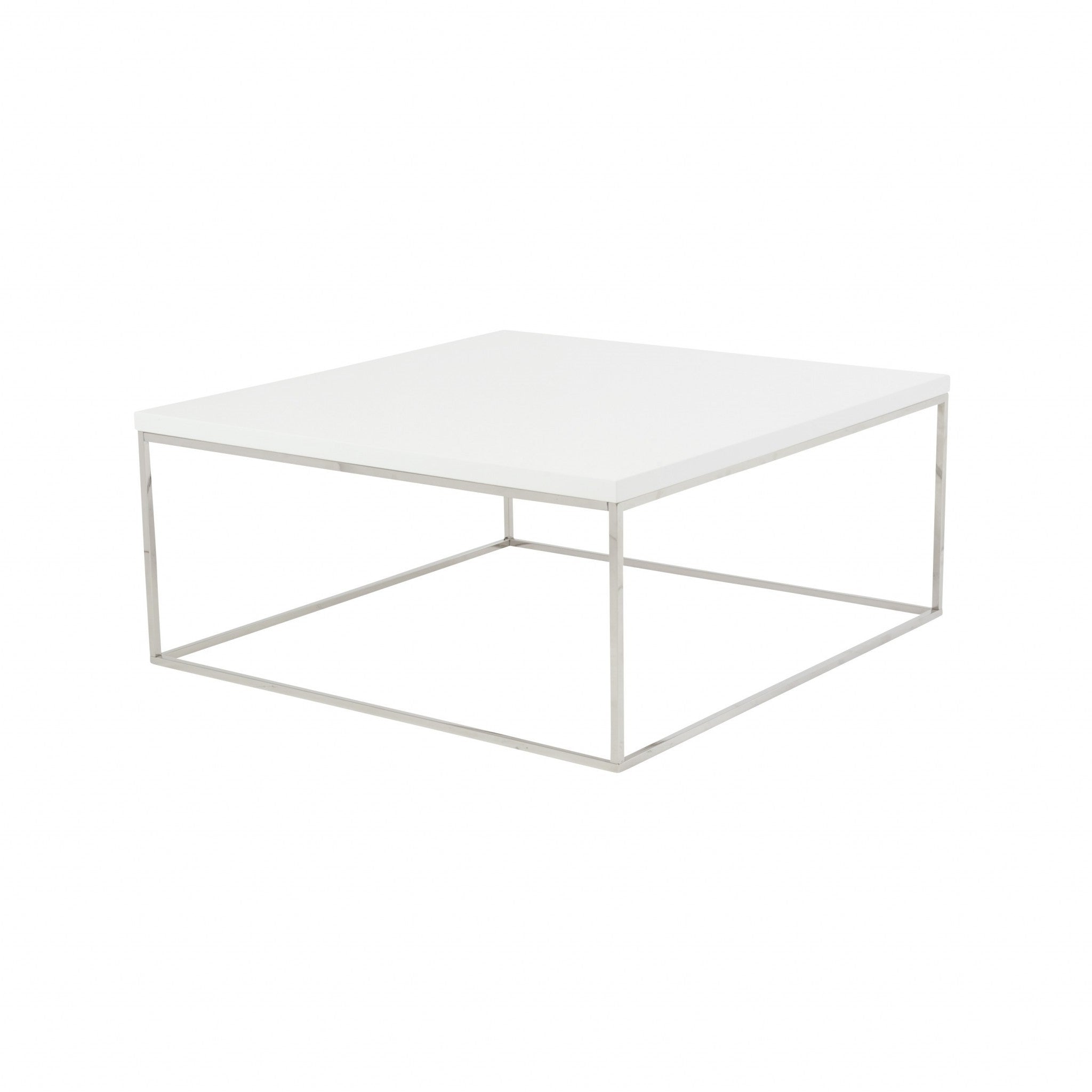 35" White and Silver Wood And Metal Square Frame Coffee Table-Coffee Tables-DECOROLALA
