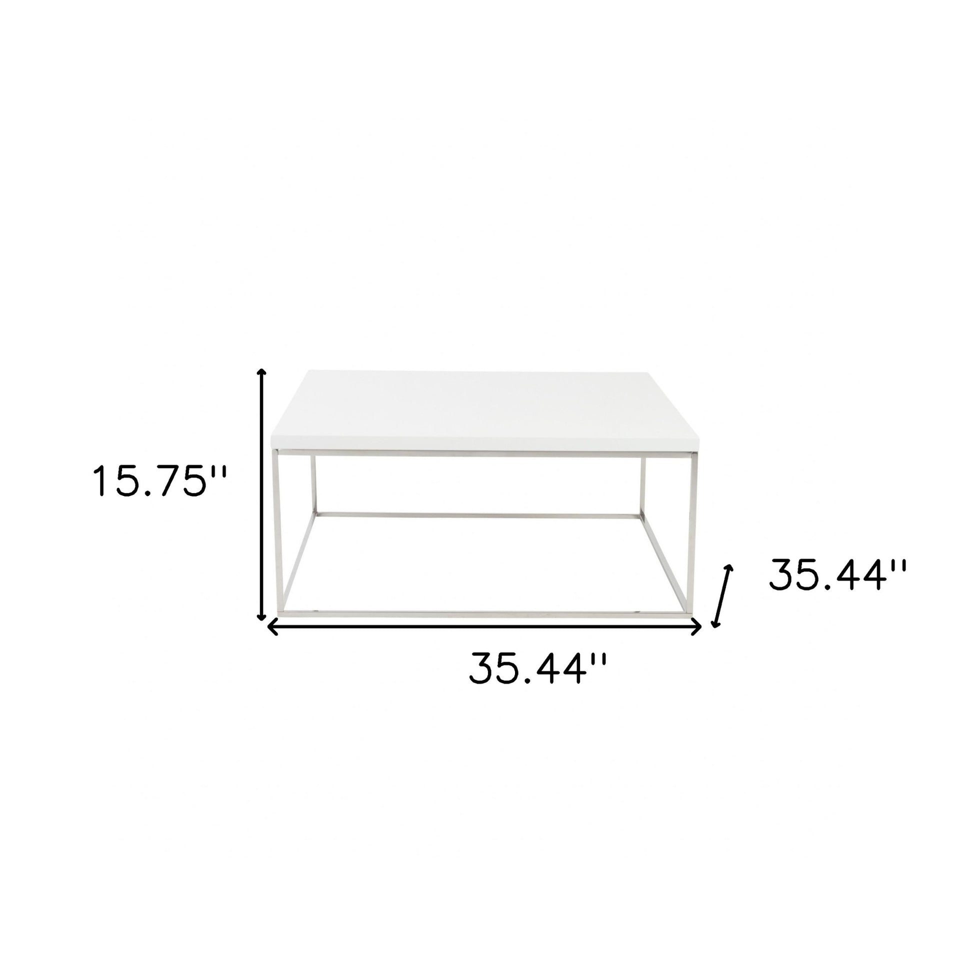 35" White and Silver Wood And Metal Square Frame Coffee Table-Coffee Tables-DECOROLALA