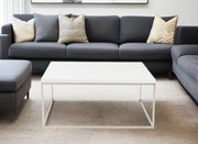 35" White and Silver Wood And Metal Square Frame Coffee Table-Coffee Tables-DECOROLALA