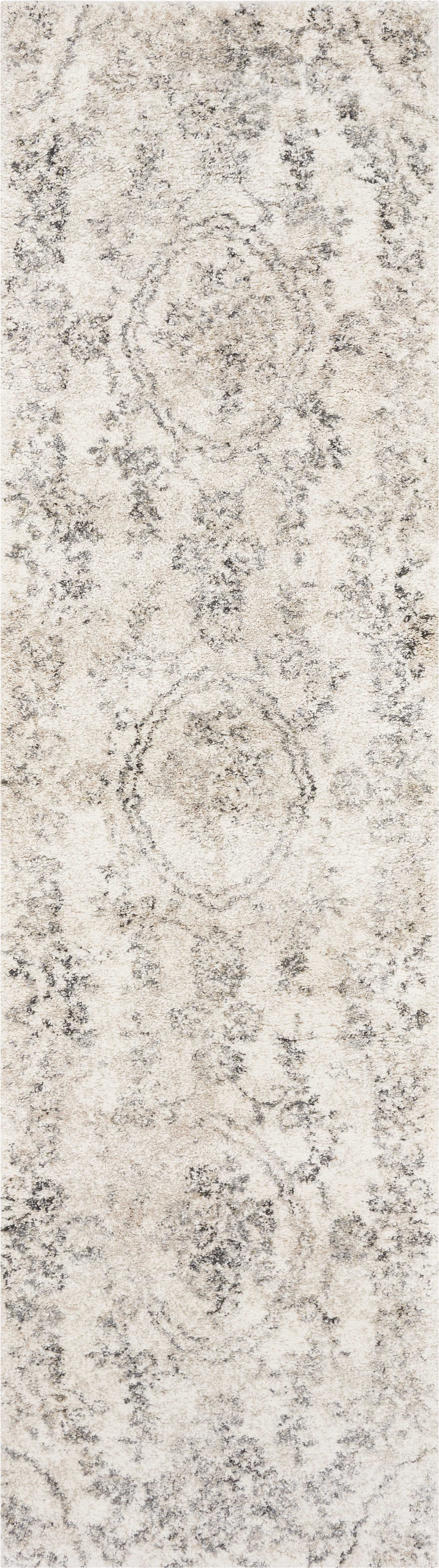 7' Gray And Tan Floral Distressed Runner Rug-1