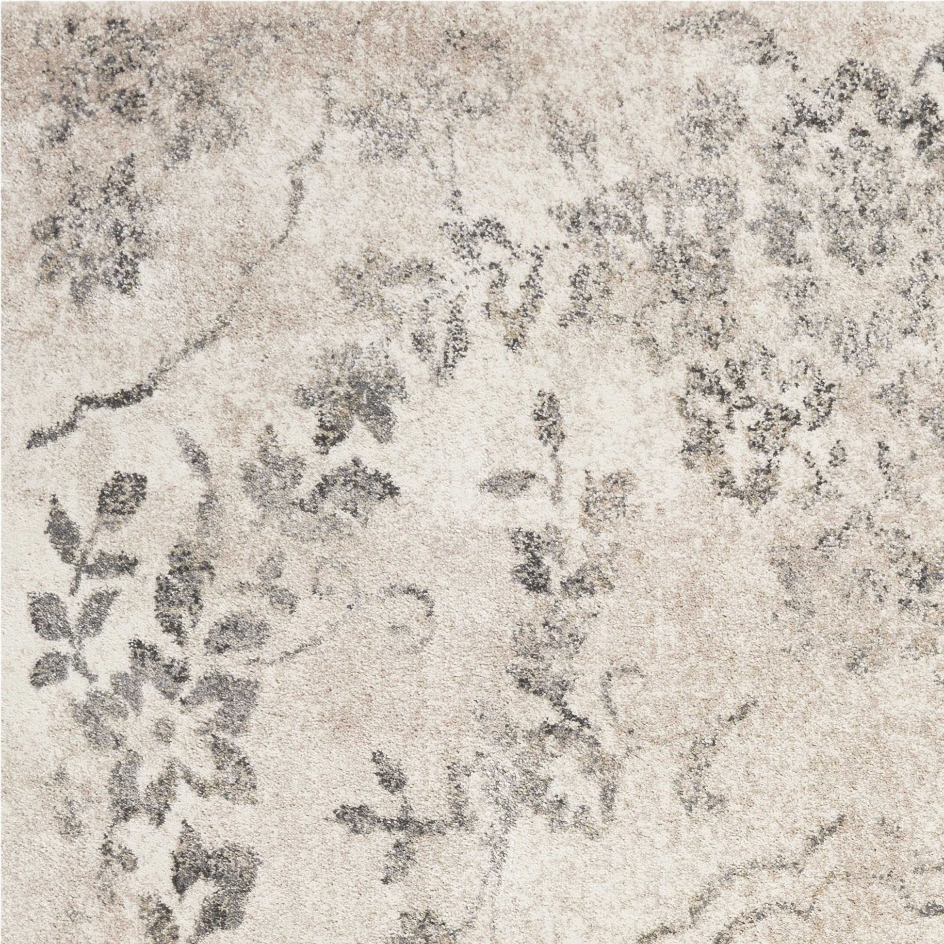 7' Gray And Tan Floral Distressed Runner Rug-7