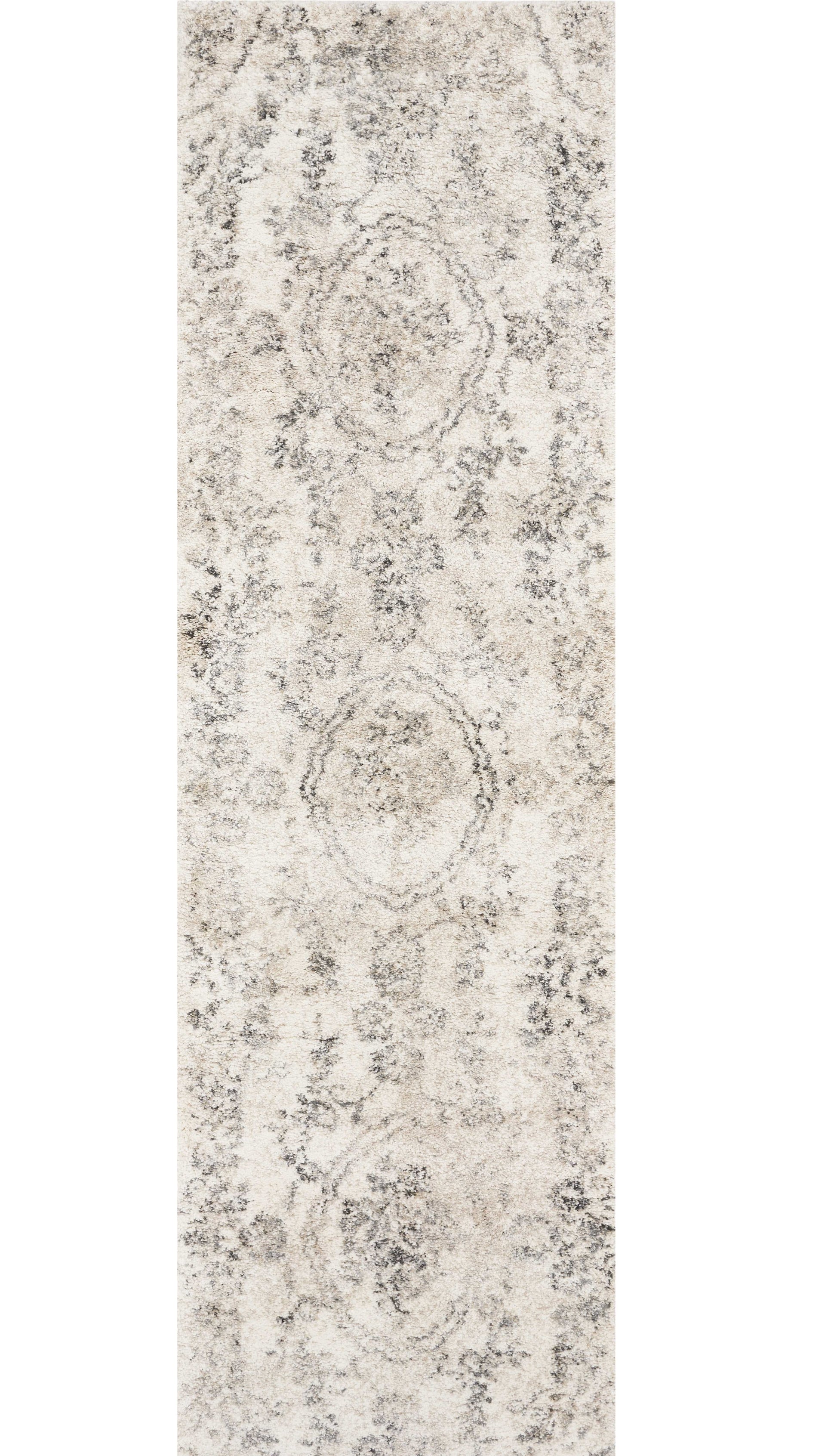 7' Gray And Tan Floral Distressed Runner Rug-4