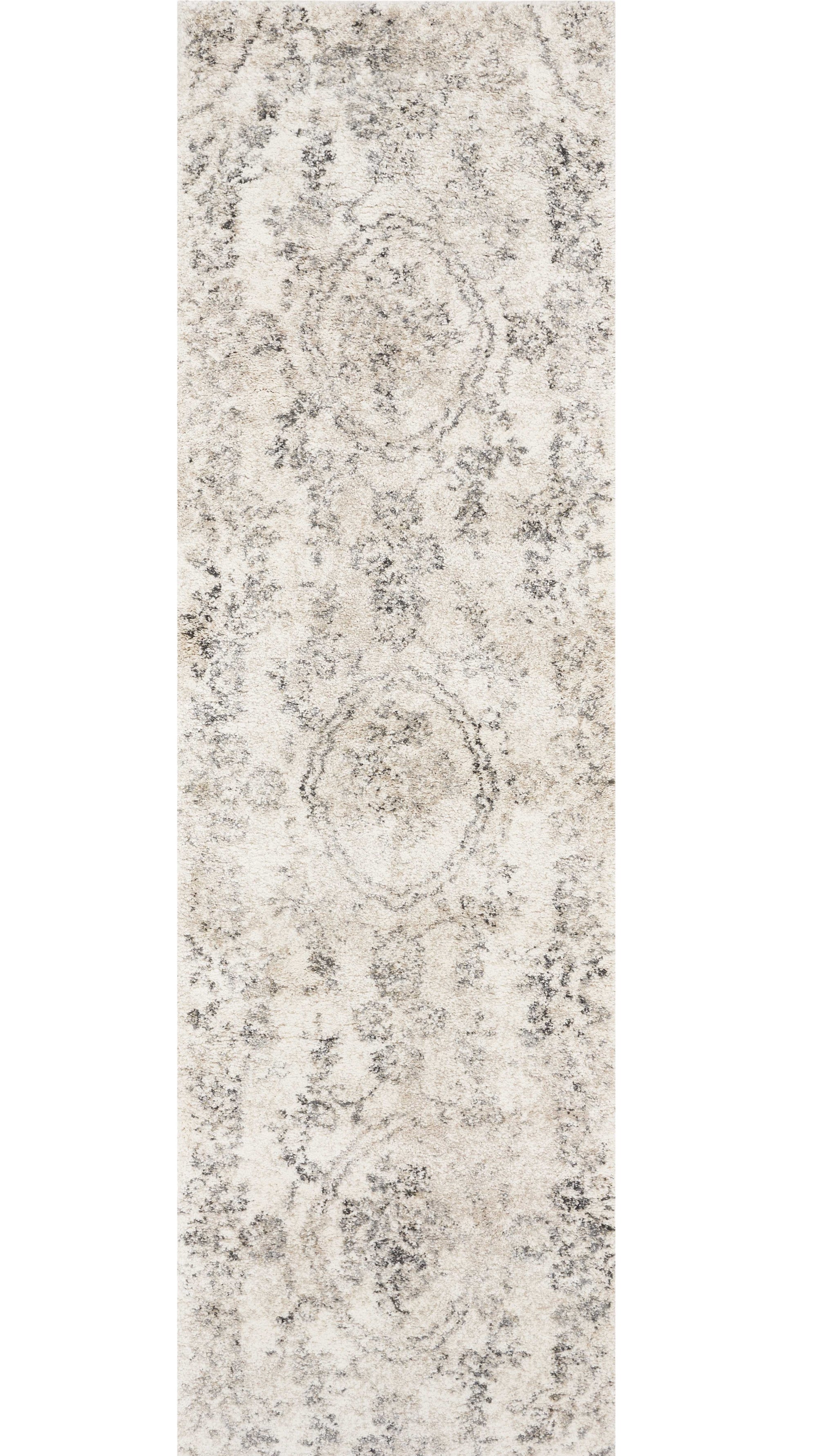 7' Gray And Tan Floral Distressed Runner Rug-4