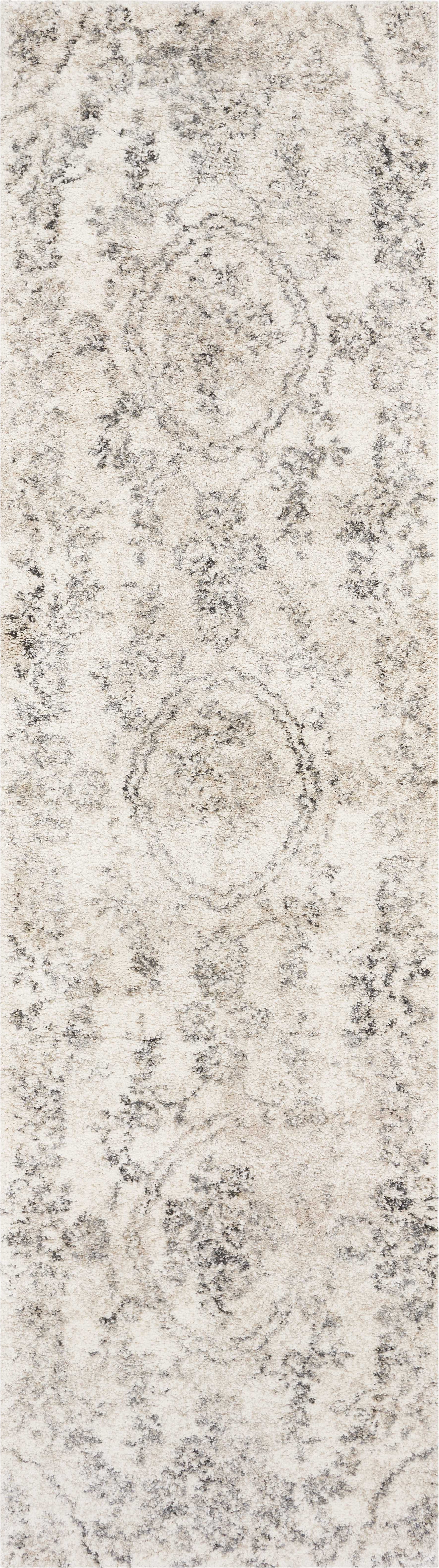 7' Gray And Tan Floral Distressed Runner Rug-5