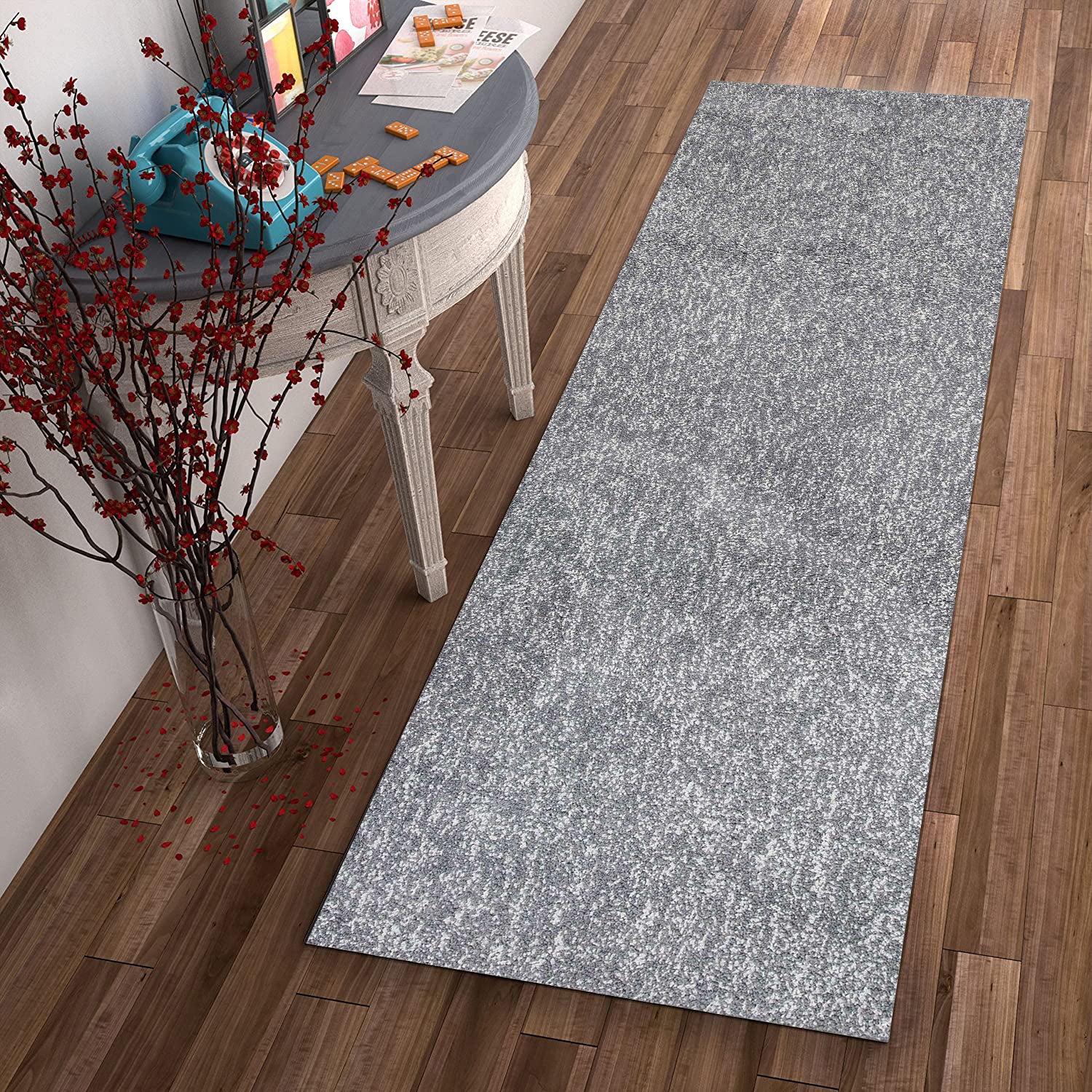 8' Gray Shag Hand Woven Runner Rug-3