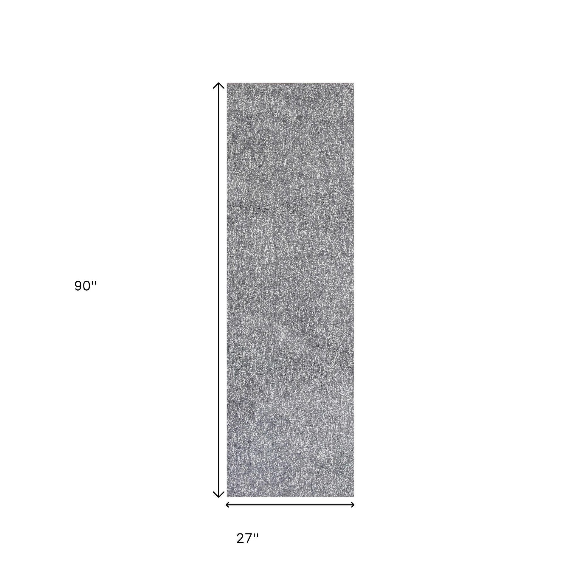 8' Gray Shag Hand Woven Runner Rug-4