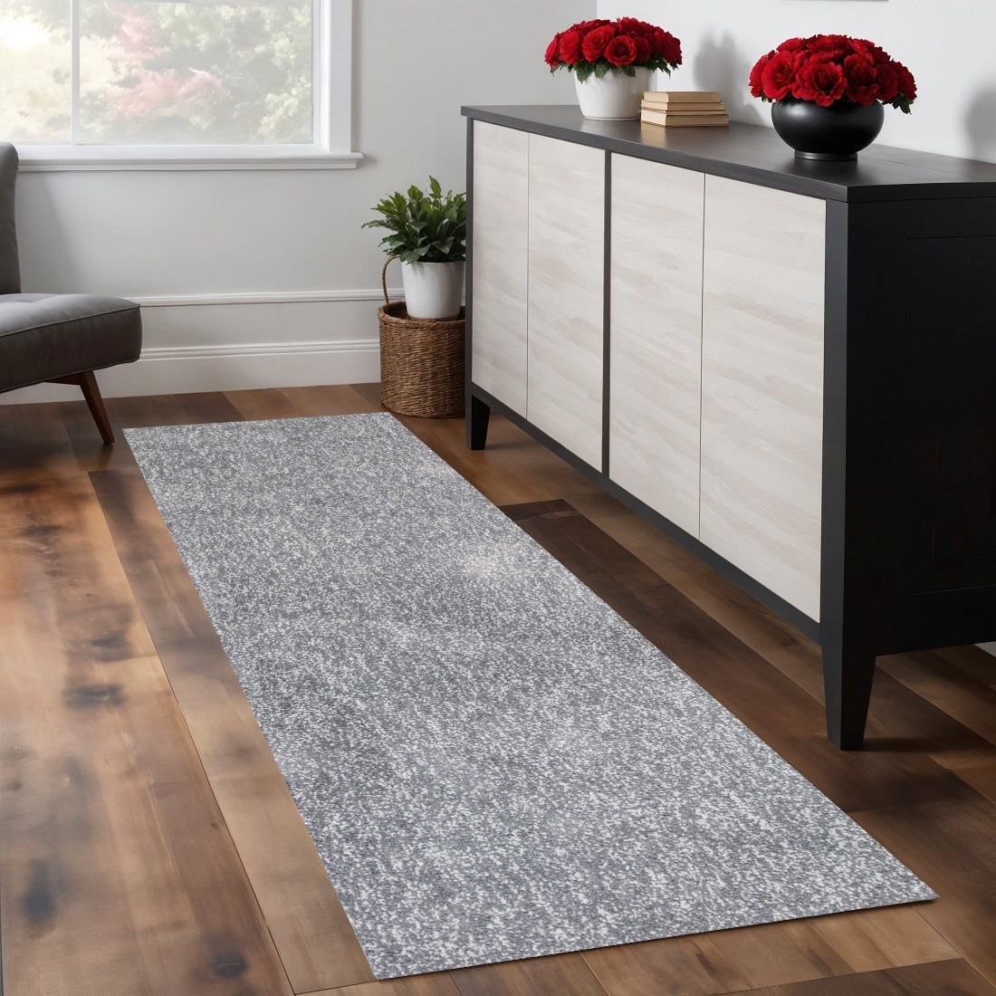 8' Gray Shag Hand Woven Runner Rug-1
