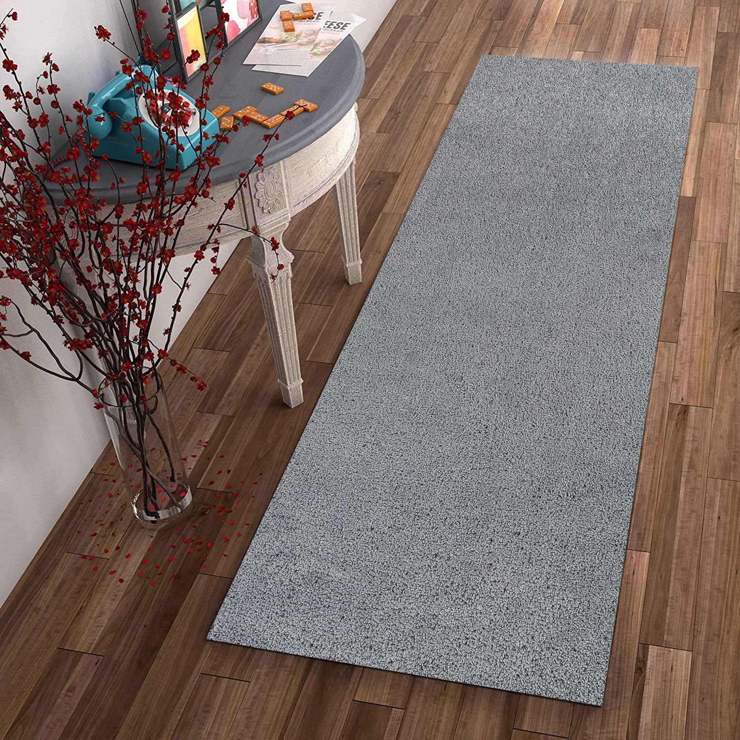 8' Gray Shag Hand Woven Runner Rug-3