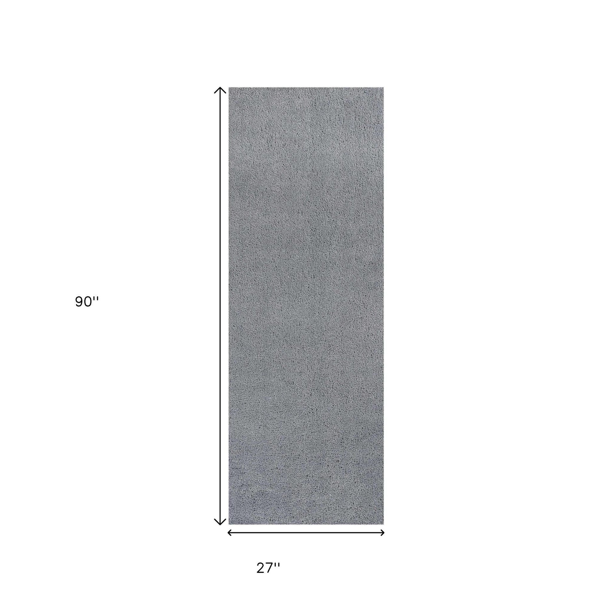 8' Gray Shag Hand Woven Runner Rug-4