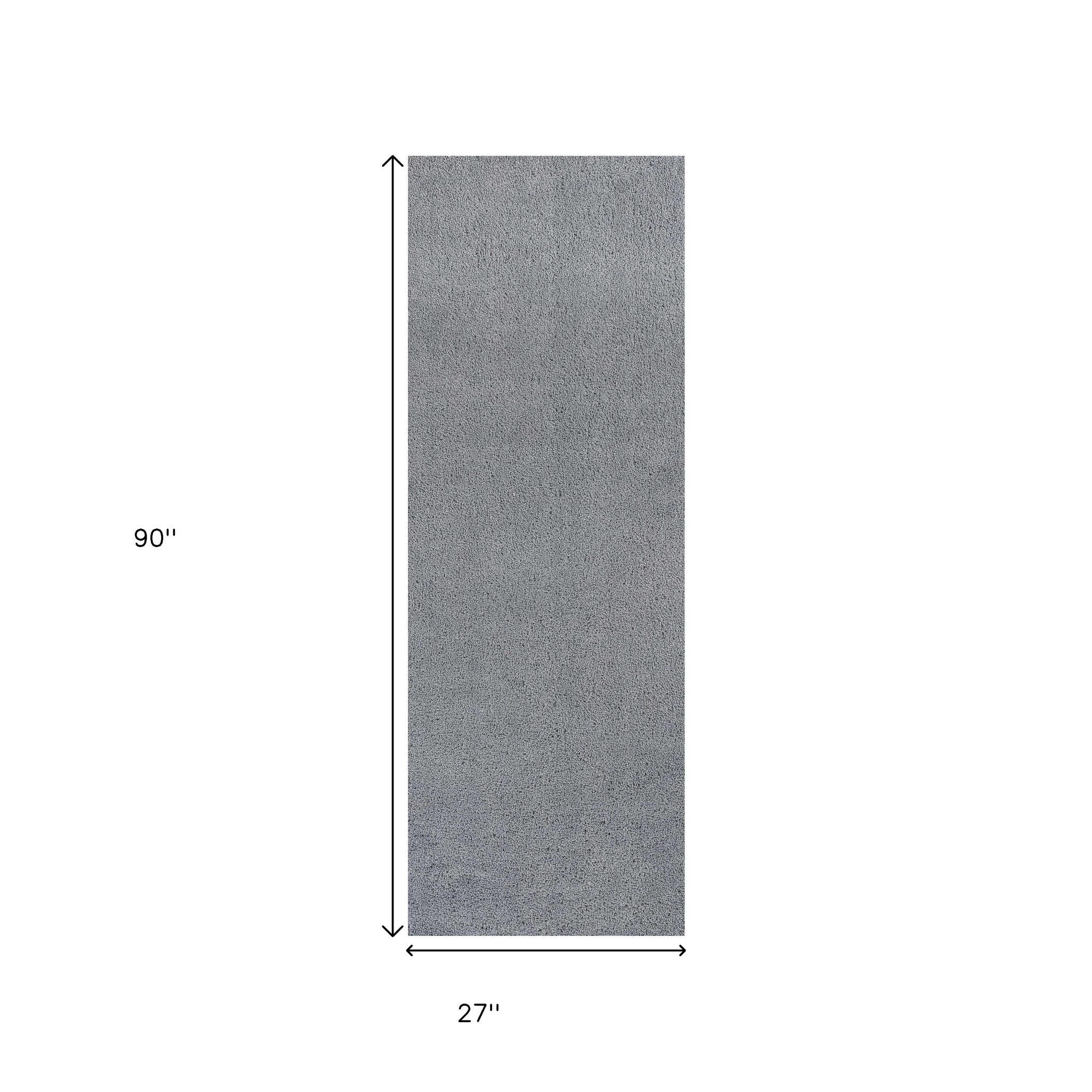 8' Gray Shag Hand Woven Runner Rug-4