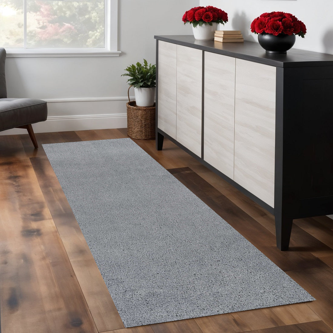 8' Gray Shag Hand Woven Runner Rug-1