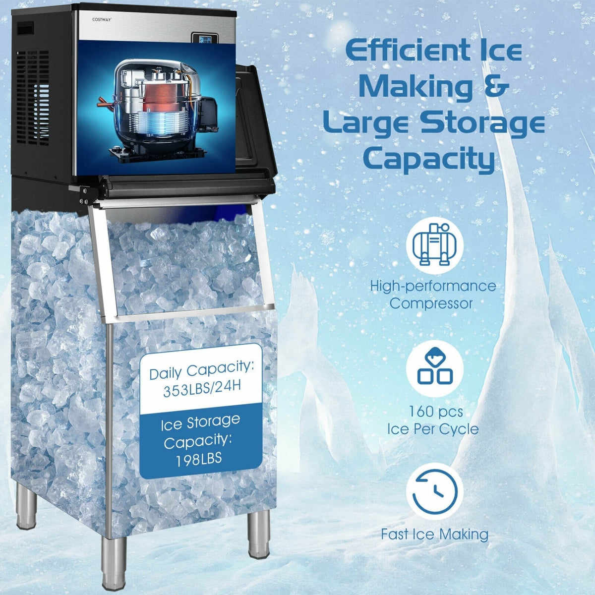 353LBS/24H Split Commercial Ice Maker with 198 LBS Storage Bin-Ice Makers-DECOROLALA