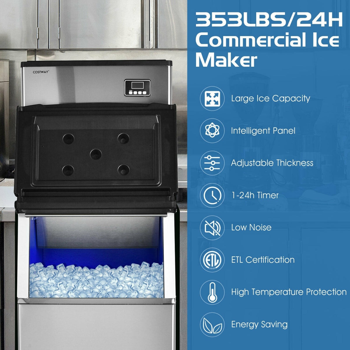353LBS/24H Split Commercial Ice Maker with 198 LBS Storage Bin-Ice Makers-DECOROLALA