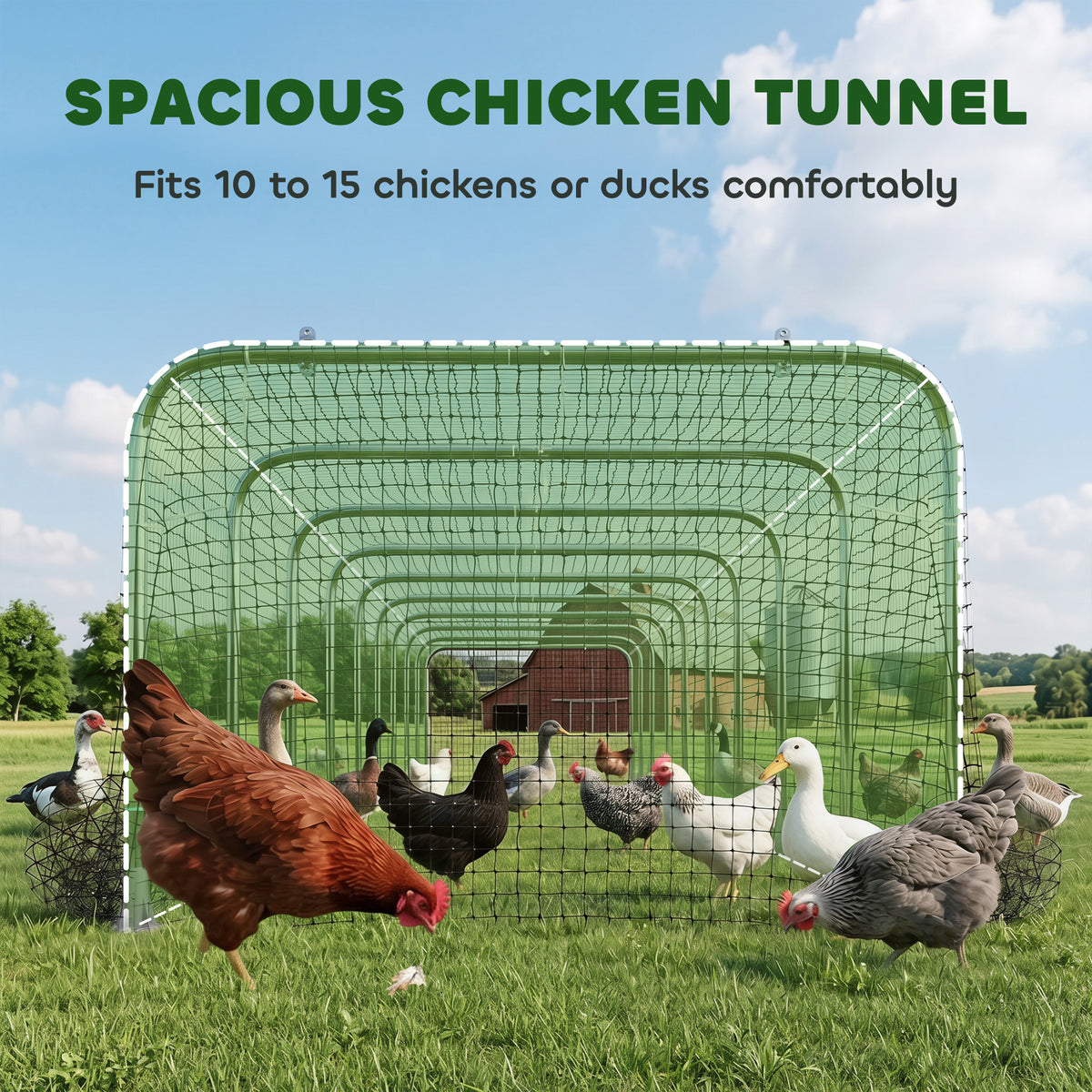 354" x 39" Galvanized Steel Chicken Tunnel Outdoor Run-Small Animals-DECOROLALA