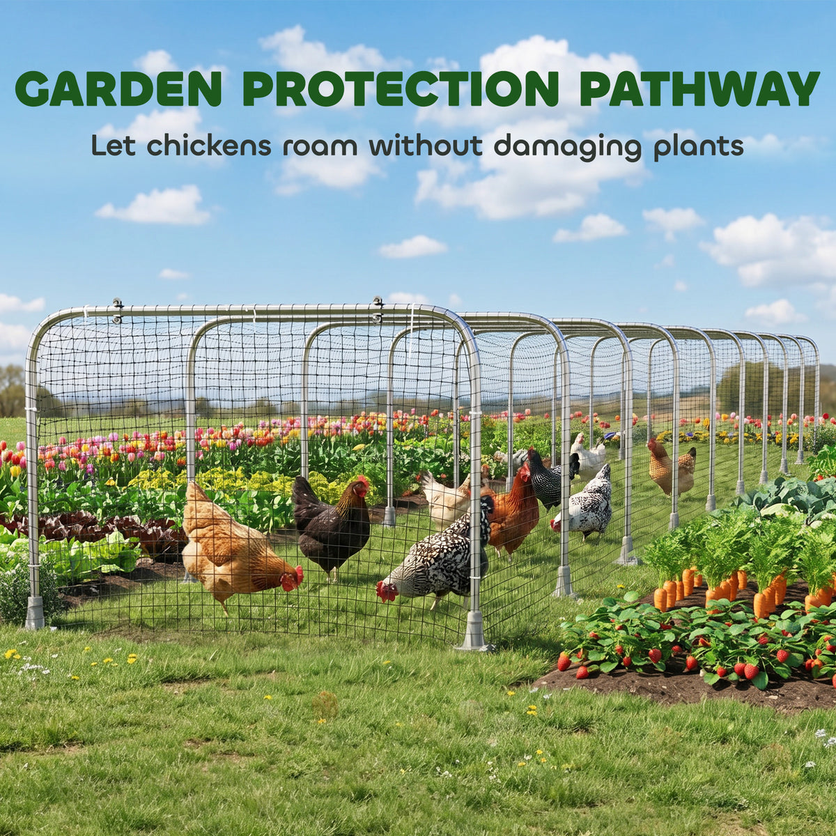 354" x 39" Galvanized Steel Chicken Tunnel Outdoor Run-Small Animals-DECOROLALA