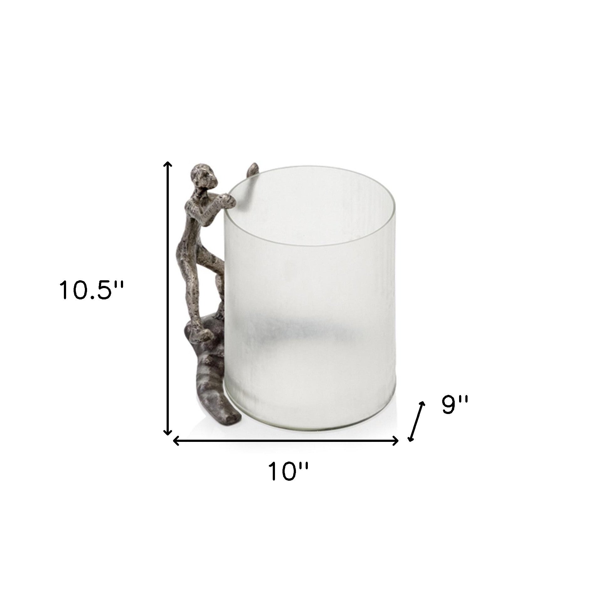 10" Silver And Glass Climbing Man Hurricane Candle Holder-Candle Holders-DECOROLALA