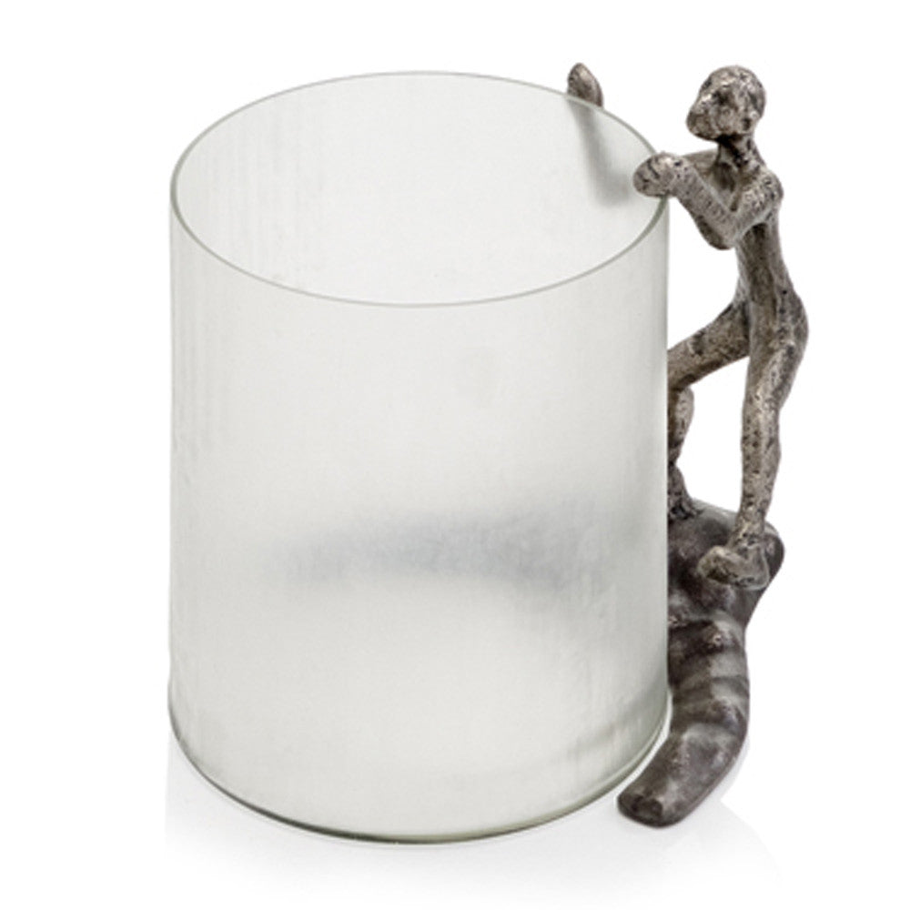 10" Silver And Glass Climbing Man Hurricane Candle Holder-Candle Holders-DECOROLALA