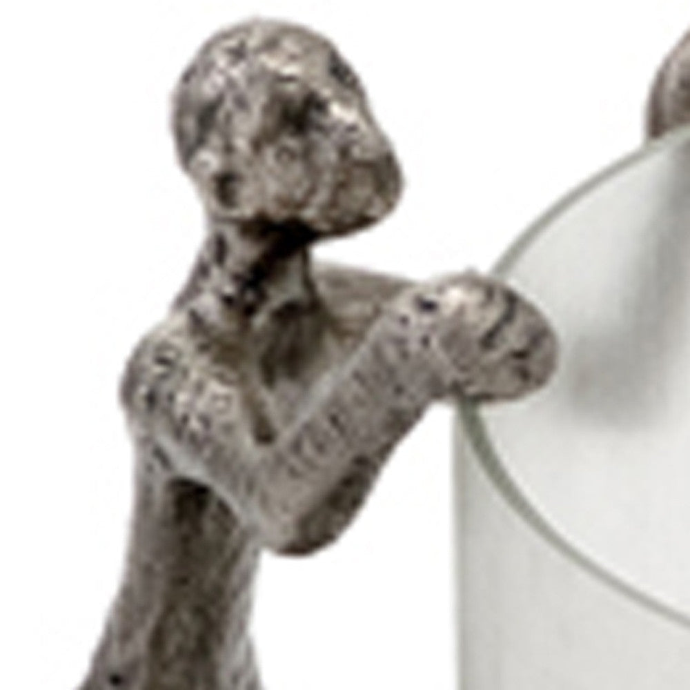 10" Silver And Glass Climbing Man Hurricane Candle Holder-Candle Holders-DECOROLALA