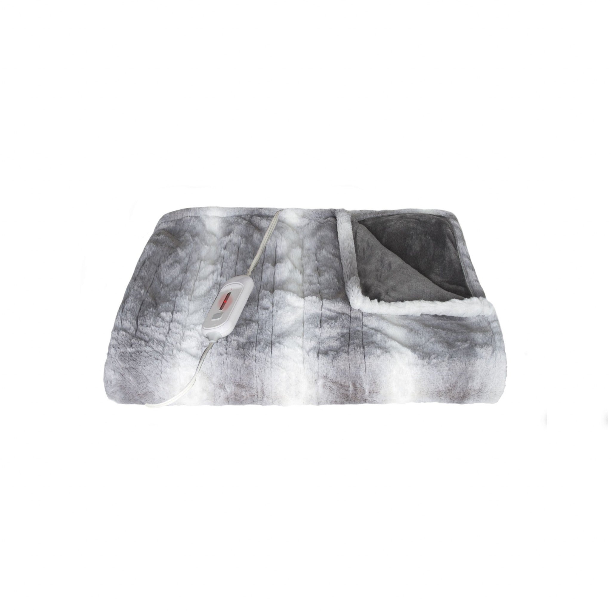 50" X 60" Gray And White Heated Electric Striped Throw Blanket-Throws & Blankets-DECOROLALA