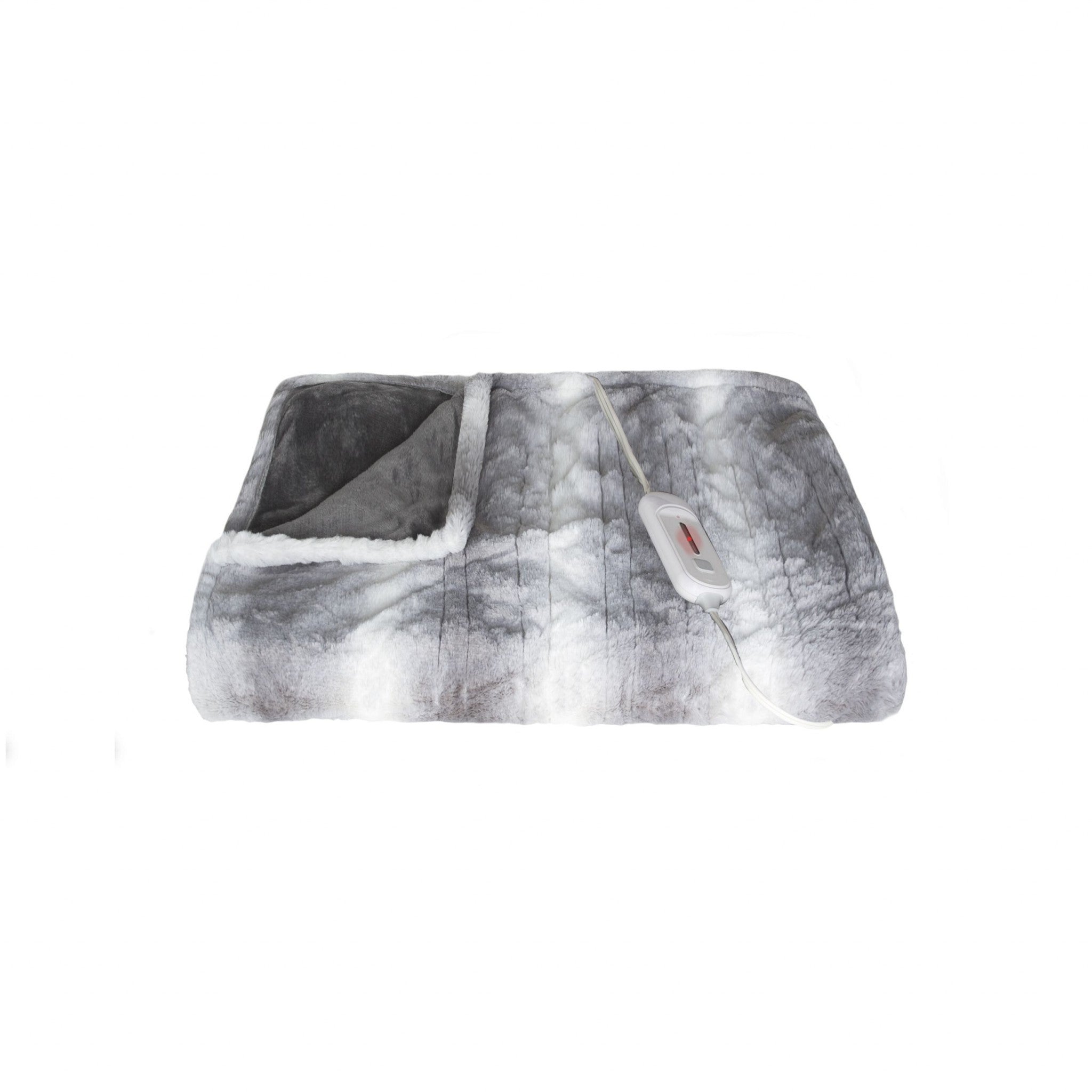 50" X 60" Gray And White Heated Electric Striped Throw Blanket-Throws & Blankets-DECOROLALA