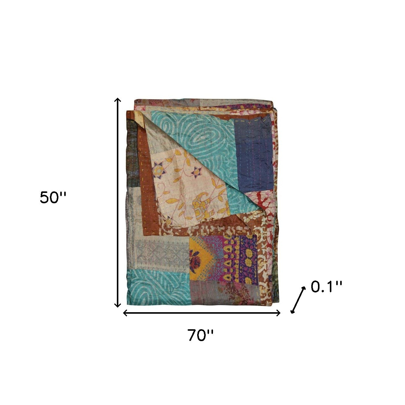 50" X 70" Green and Brown Quilted Cotton Patchwork Throw Blanket with Embroidery-Throws & Blankets-DECOROLALA