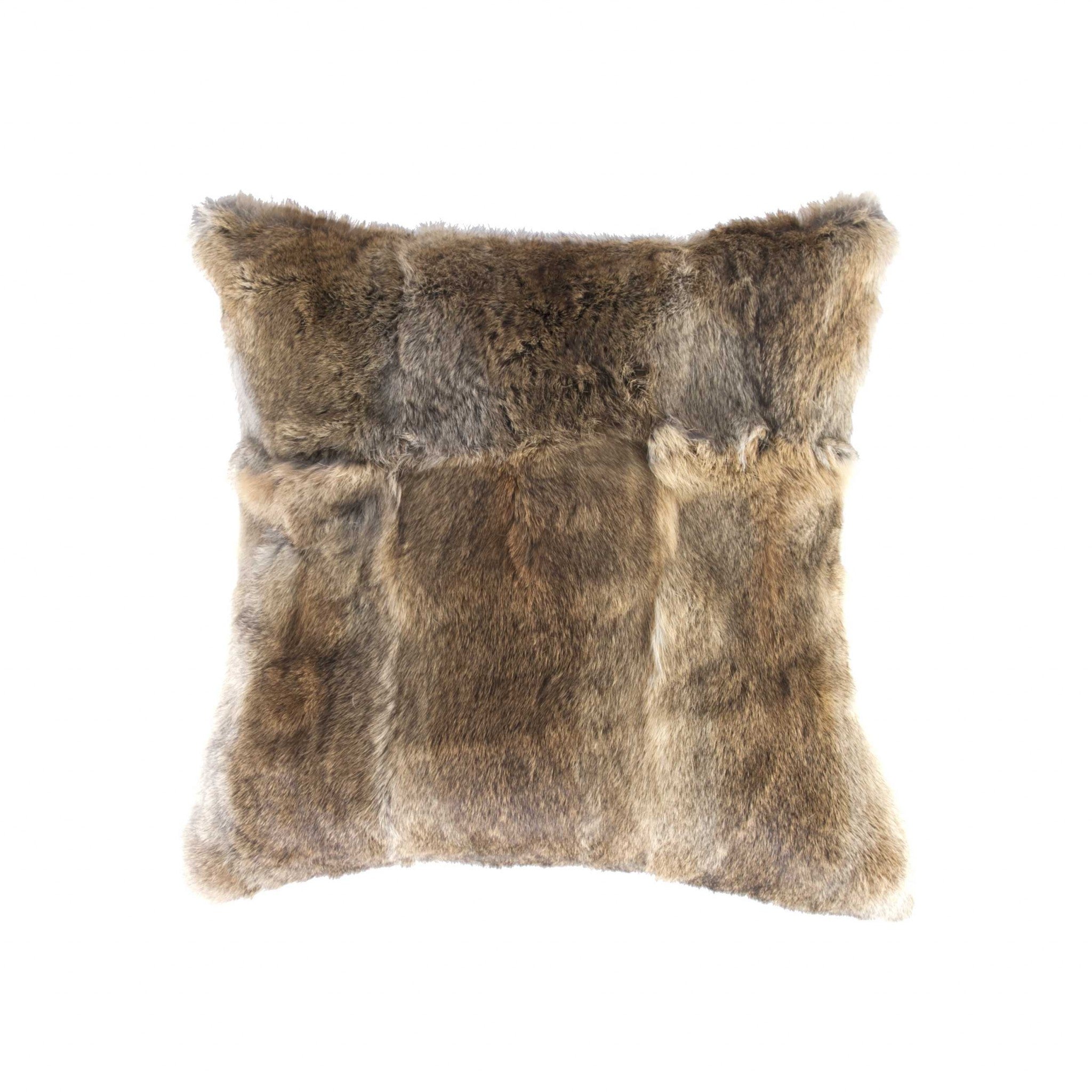 5" X 18" X 18" 100% Natural Rabbit Fur Hazelnut Pillow-0