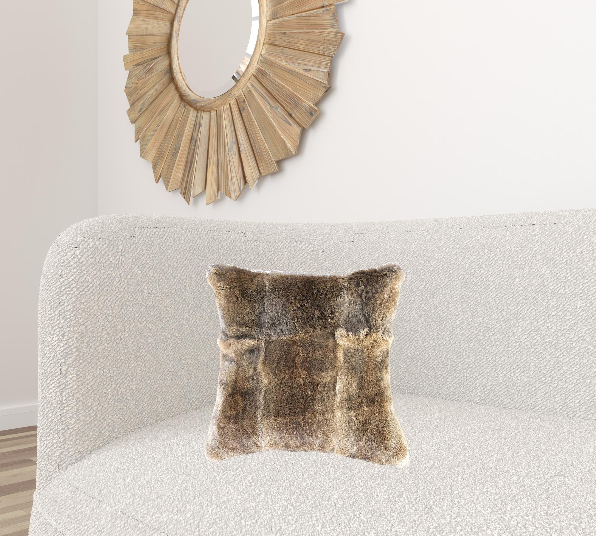 5" X 18" X 18" 100% Natural Rabbit Fur Hazelnut Pillow-1