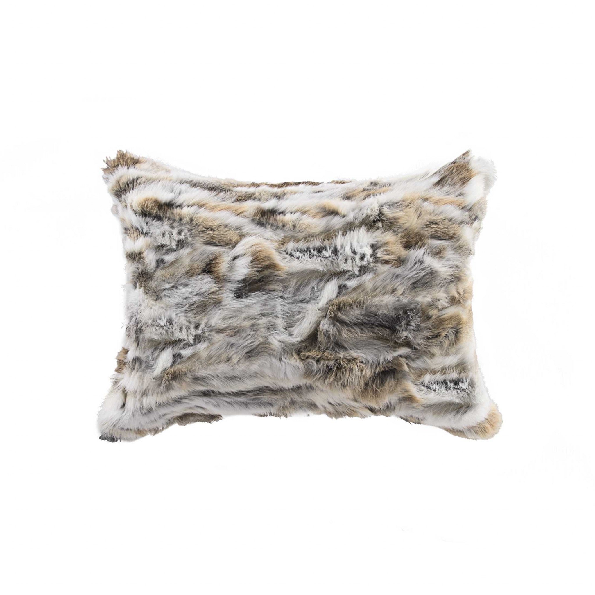 5" X 12" X 20" 100% Natural Rabbit Fur Tan And White Pillow-0