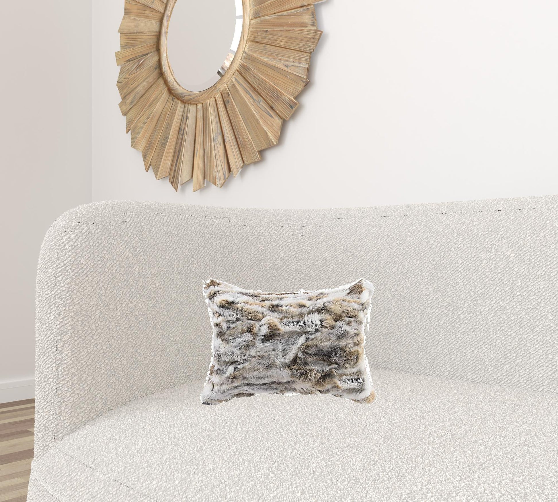 5" X 12" X 20" 100% Natural Rabbit Fur Tan And White Pillow-1